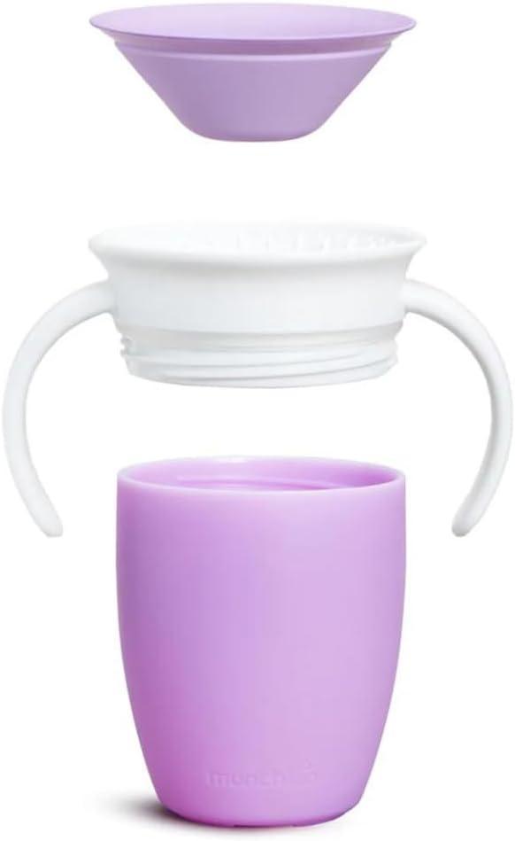 imageMunchkin Sippy Cup for 6 Month Old and Up Spill Proof Miracle 360 Toddler Cups with Transition Handles 7 Ounce 2 Pack BlueGreenLilac