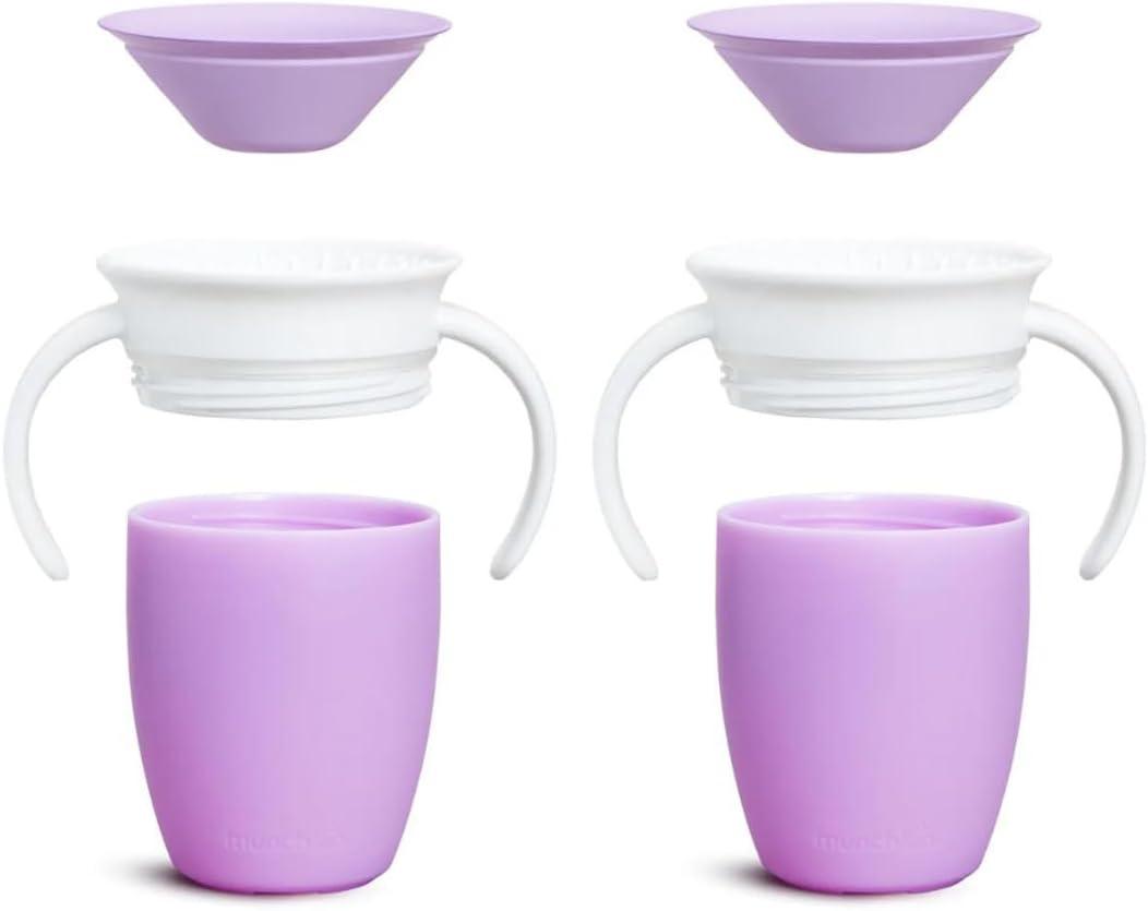 imageMunchkin Sippy Cup for 6 Month Old and Up Spill Proof Miracle 360 Toddler Cups with Transition Handles 7 Ounce 2 Pack BlueGreenLilac 2 Count