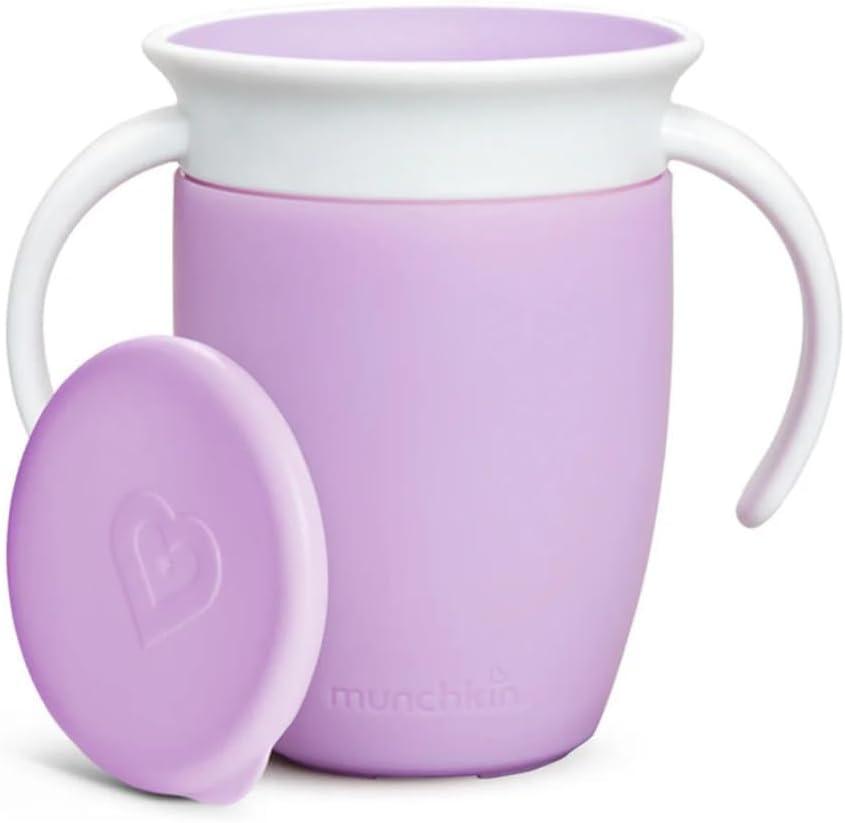 imageMunchkin Sippy Cup for 6 Month Old and Up Spill Proof Miracle 360 Toddler Cups with Transition Handles 7 Ounce 2 Pack BlueGreenLilac