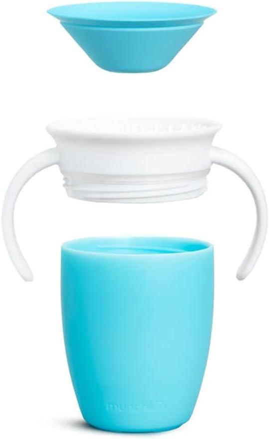 imageMunchkin Sippy Cup for 6 Month Old and Up Spill Proof Miracle 360 Toddler Cups with Transition Handles 7 Ounce 2 Pack BlueGreenSky