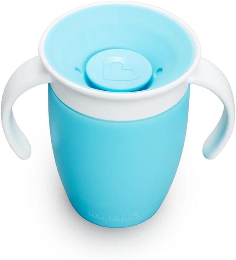 imageMunchkin Sippy Cup for 6 Month Old and Up Spill Proof Miracle 360 Toddler Cups with Transition Handles 7 Ounce 2 Pack BlueGreenSky