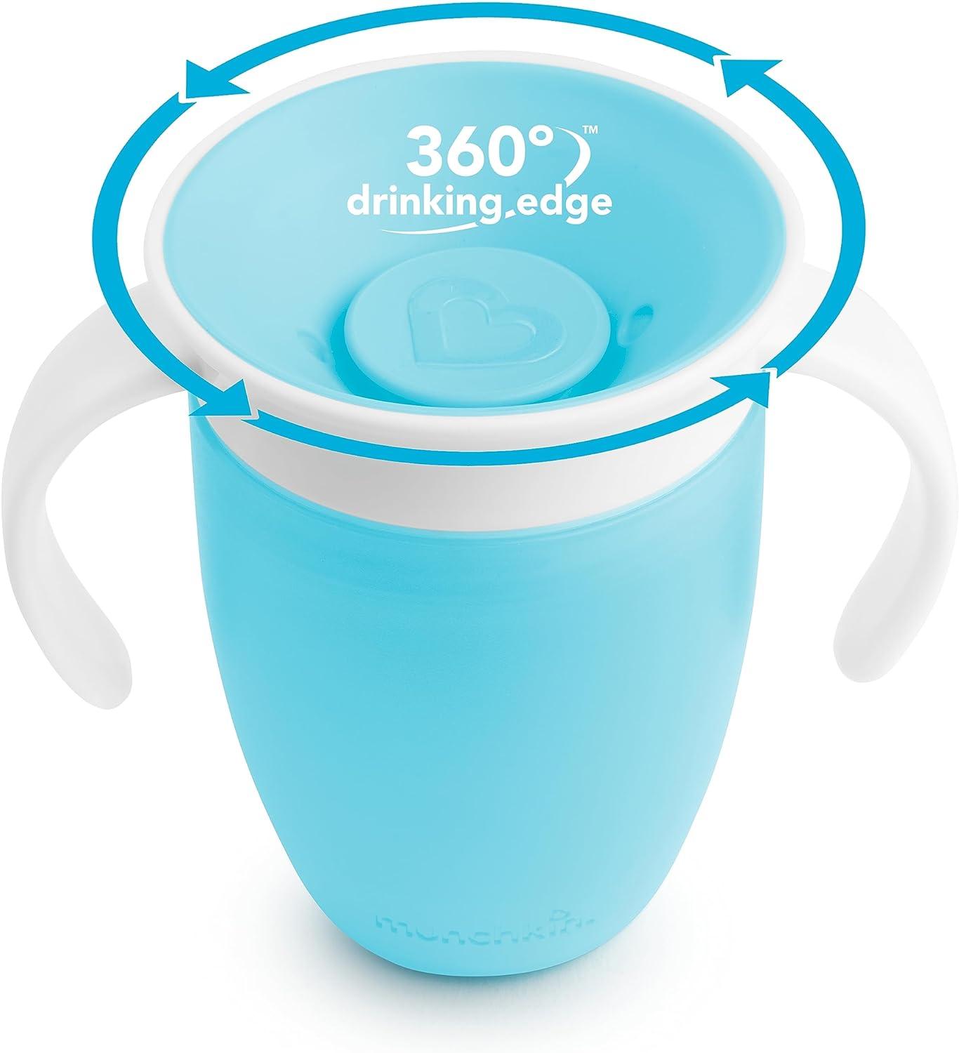 imageMunchkin Sippy Cup for 6 Month Old and Up Spill Proof Miracle 360 Toddler Cups with Transition Handles and Lids 7 Ounce 8 Pack BlueGreenPinkPurple