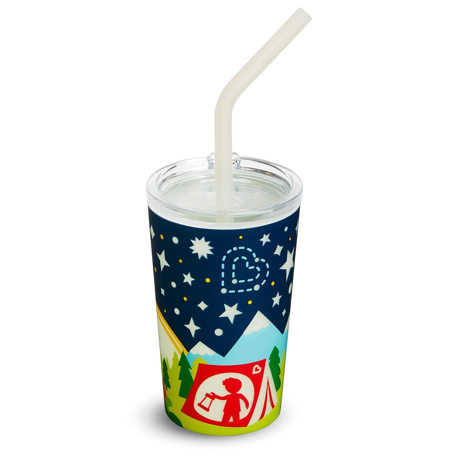 imageMunchkin Sippy Cup for Toddlers Miracle 360 Glow in the Dark Cup with Straw Cup and Open Sipper Lid Grow with Me Kit 9 Ounce Astronaut