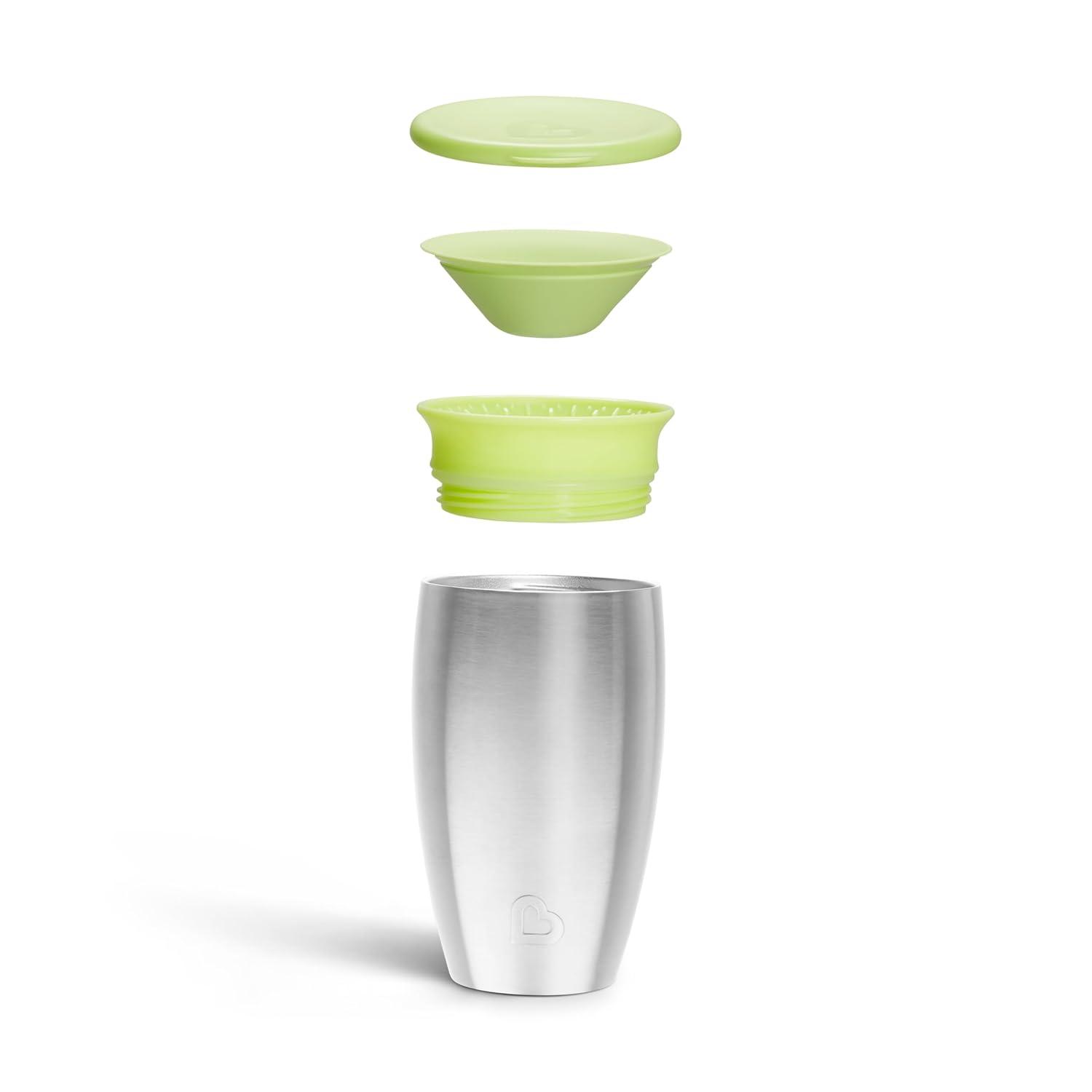 imageMunchkin Sippy Cup for Toddlers Miracle 360 Stainless Steel with Straw Cup and Open Sipper Lid Grow with Me Kit 10 Ounce GreenGreen  Sipper and Straw Lid