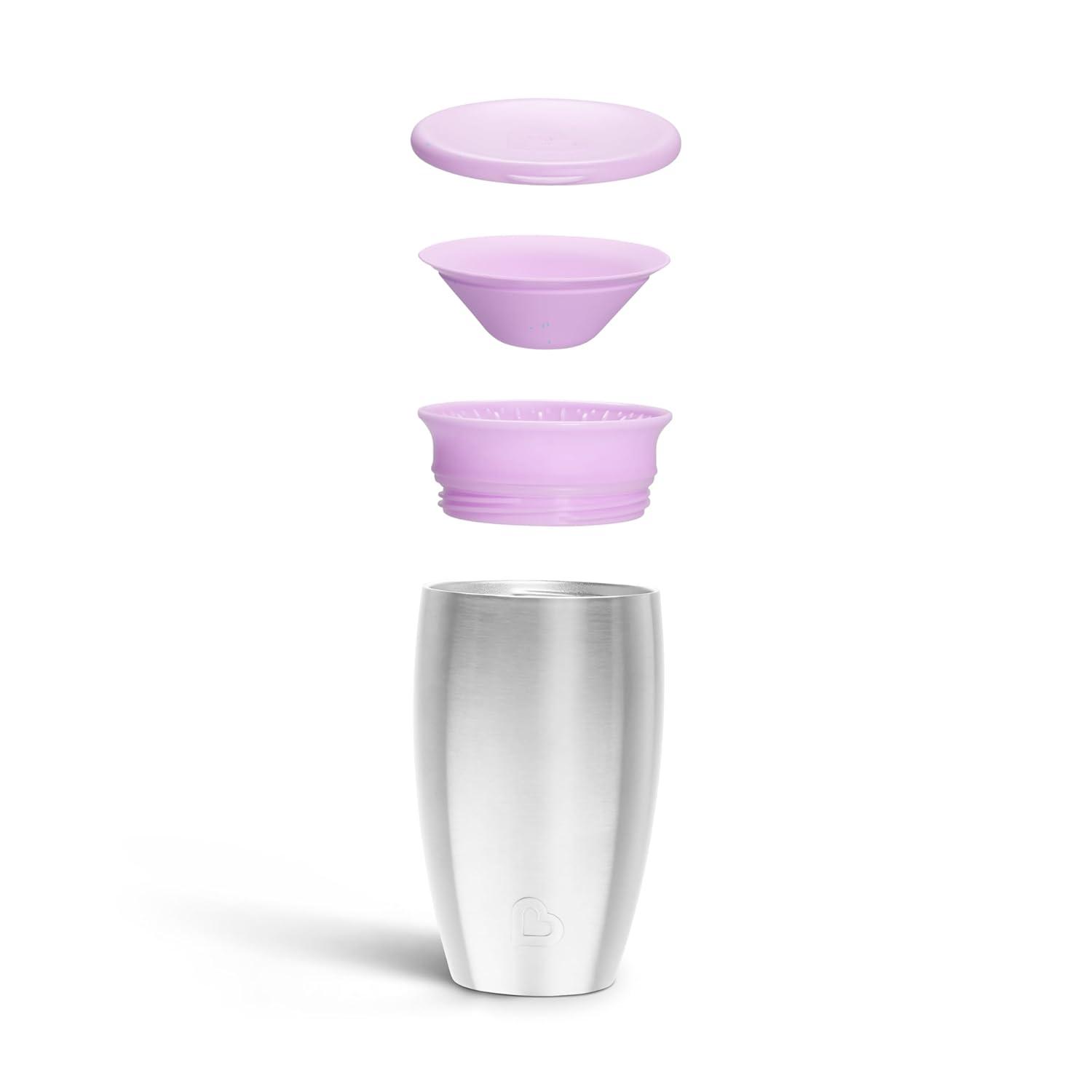imageMunchkin Sippy Cup for Toddlers Miracle 360 Stainless Steel with Straw Cup and Open Sipper Lid Grow with Me Kit 10 Ounce GreenPurple  Sipper and Straw Lid