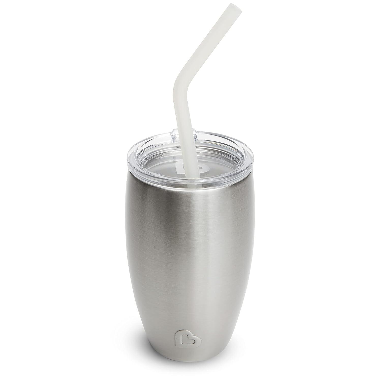 imageMunchkin Sippy Cup for Toddlers Miracle 360 Stainless Steel with Straw Cup and Open Sipper Lid Grow with Me Kit 10 Ounce GreenPurple  Sipper and Straw Lid