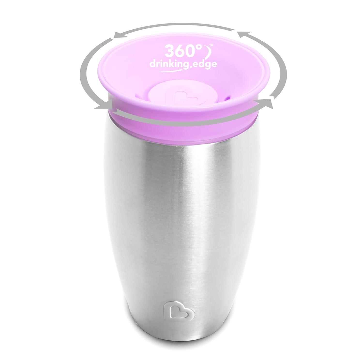 imageMunchkin Sippy Cup for Toddlers Miracle 360 Stainless Steel with Straw Cup and Open Sipper Lid Grow with Me Kit 10 Ounce GreenPurple  Sipper and Straw Lid