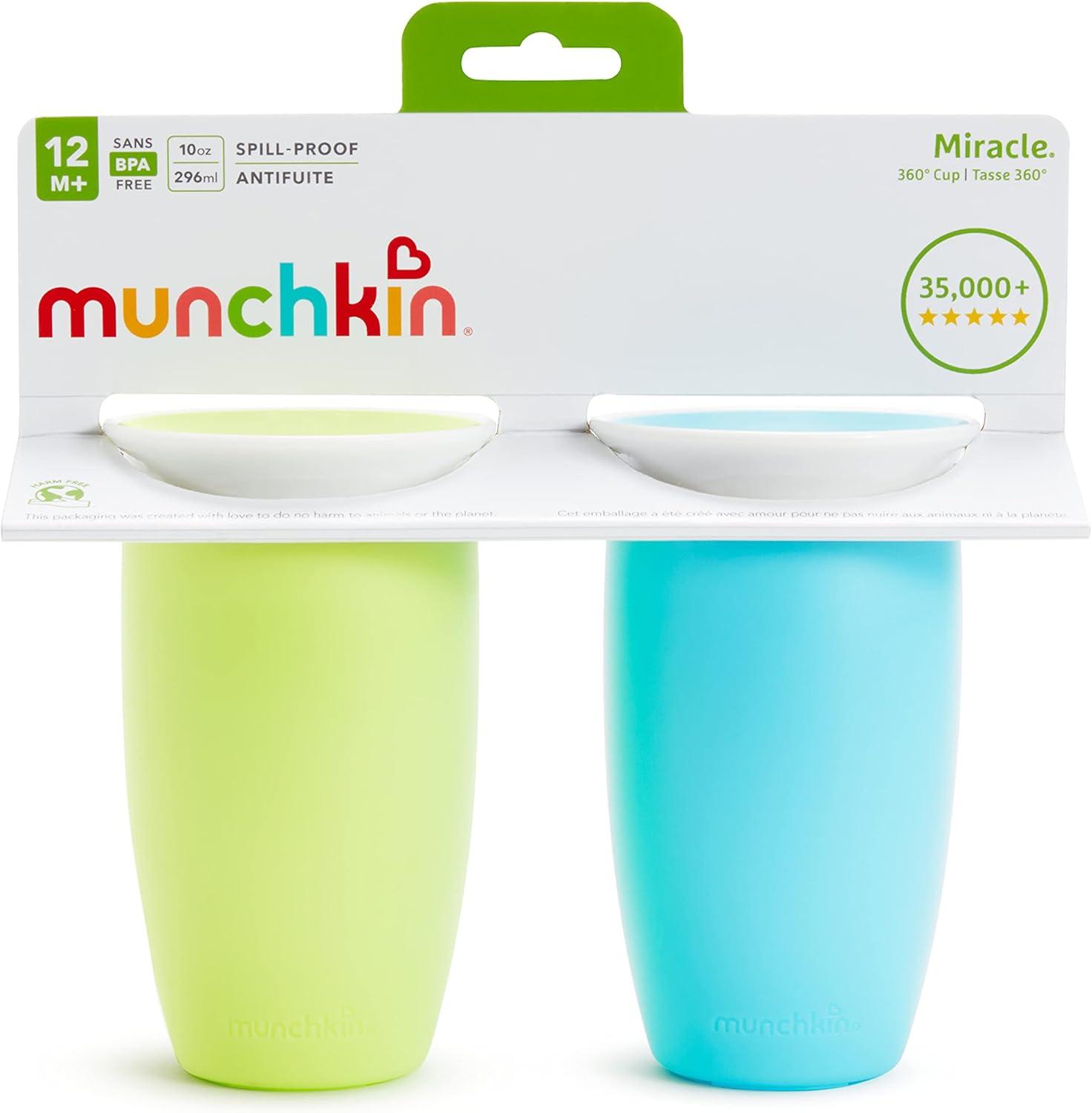 imageMunchkin Sippy Cups for Toddlers 13 Spill Proof Miracle 360 Cup 10 Ounce 2 Pack PinkPurpleBlueGreen