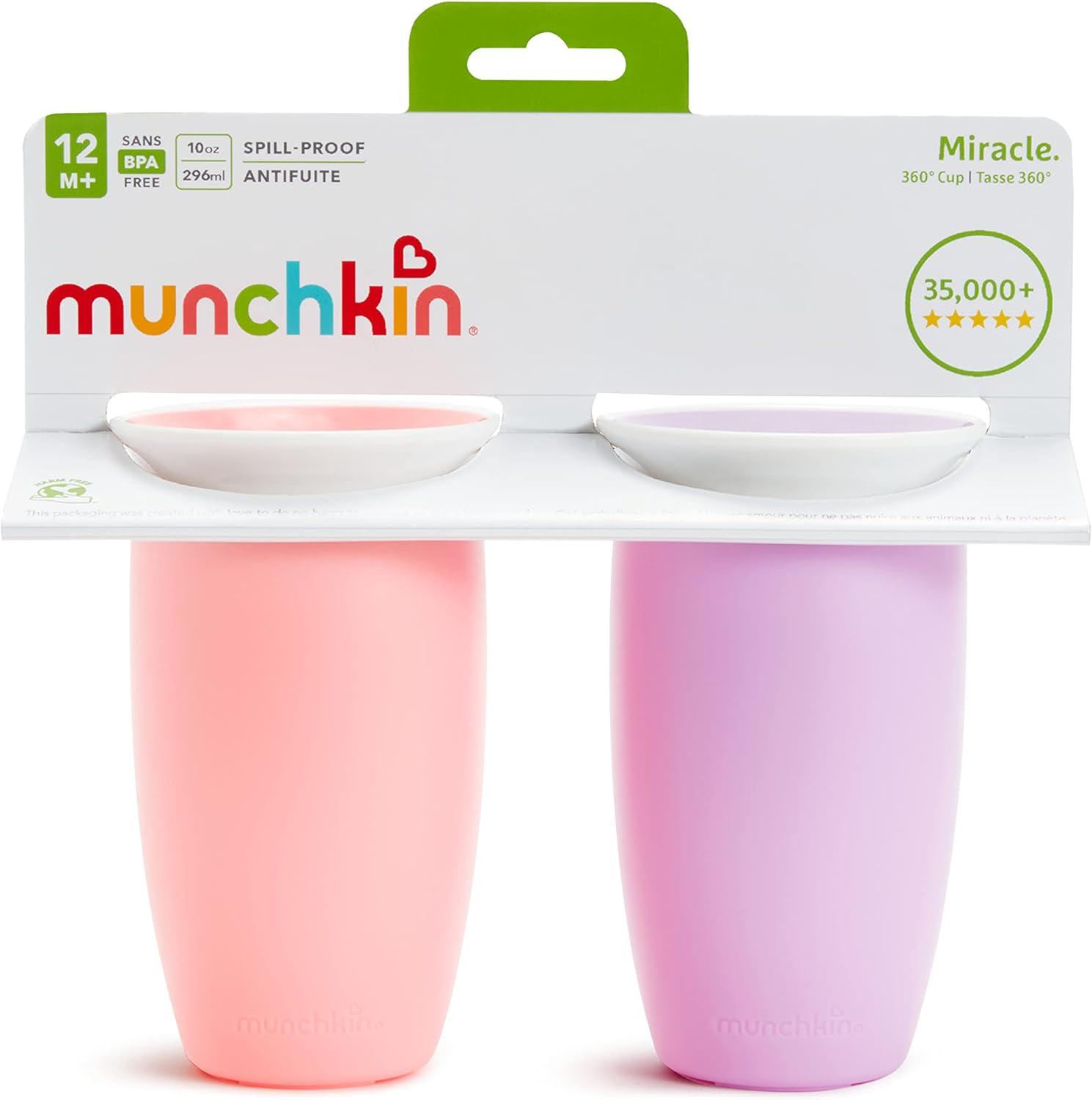 imageMunchkin Sippy Cups for Toddlers 13 Spill Proof Miracle 360 Cup 10 Ounce 2 Pack PinkPurplePinkPurple