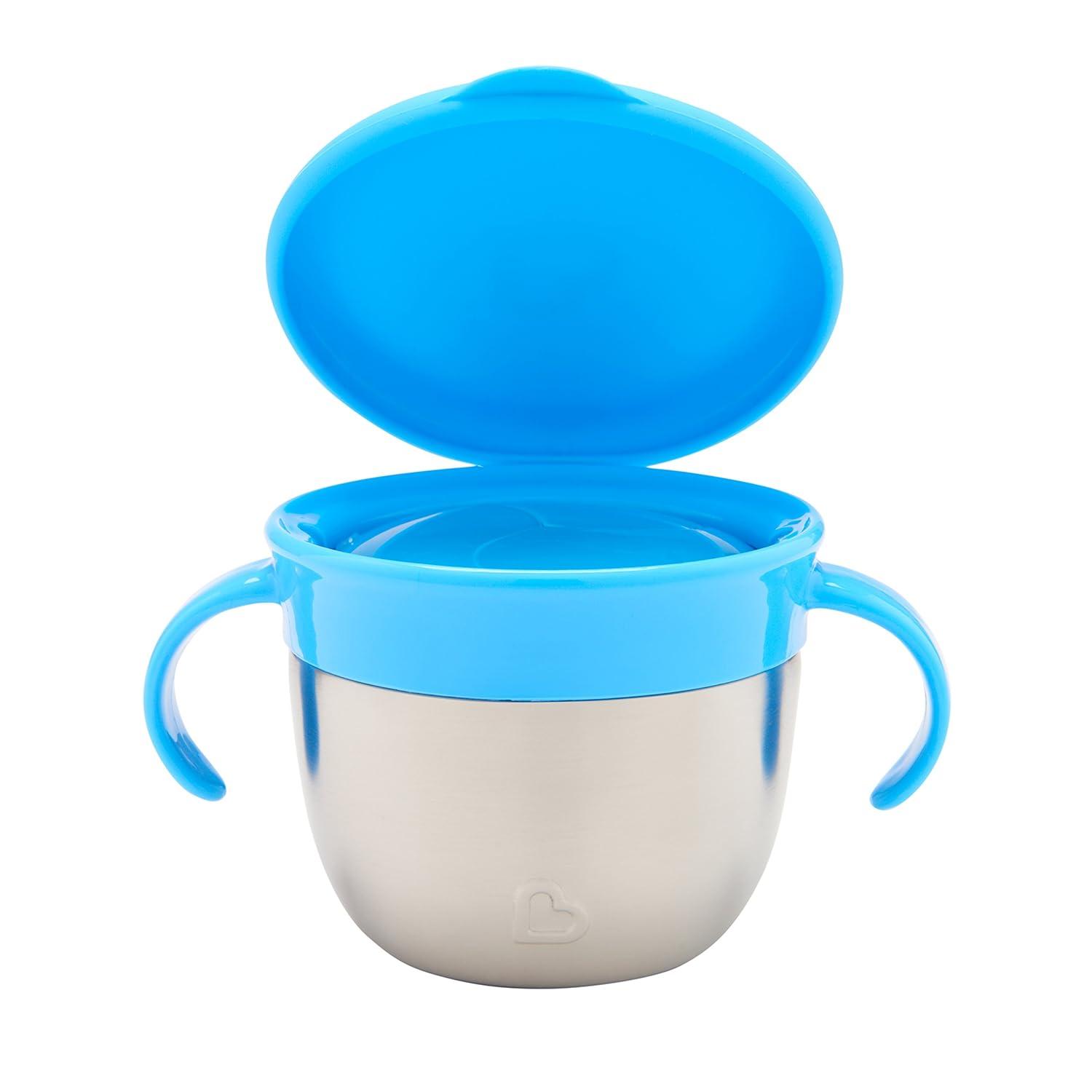imageMunchkin Snack Stainless Steel Snack Catcher Cup with Lid 9 Ounce Blue 1 PackBlue