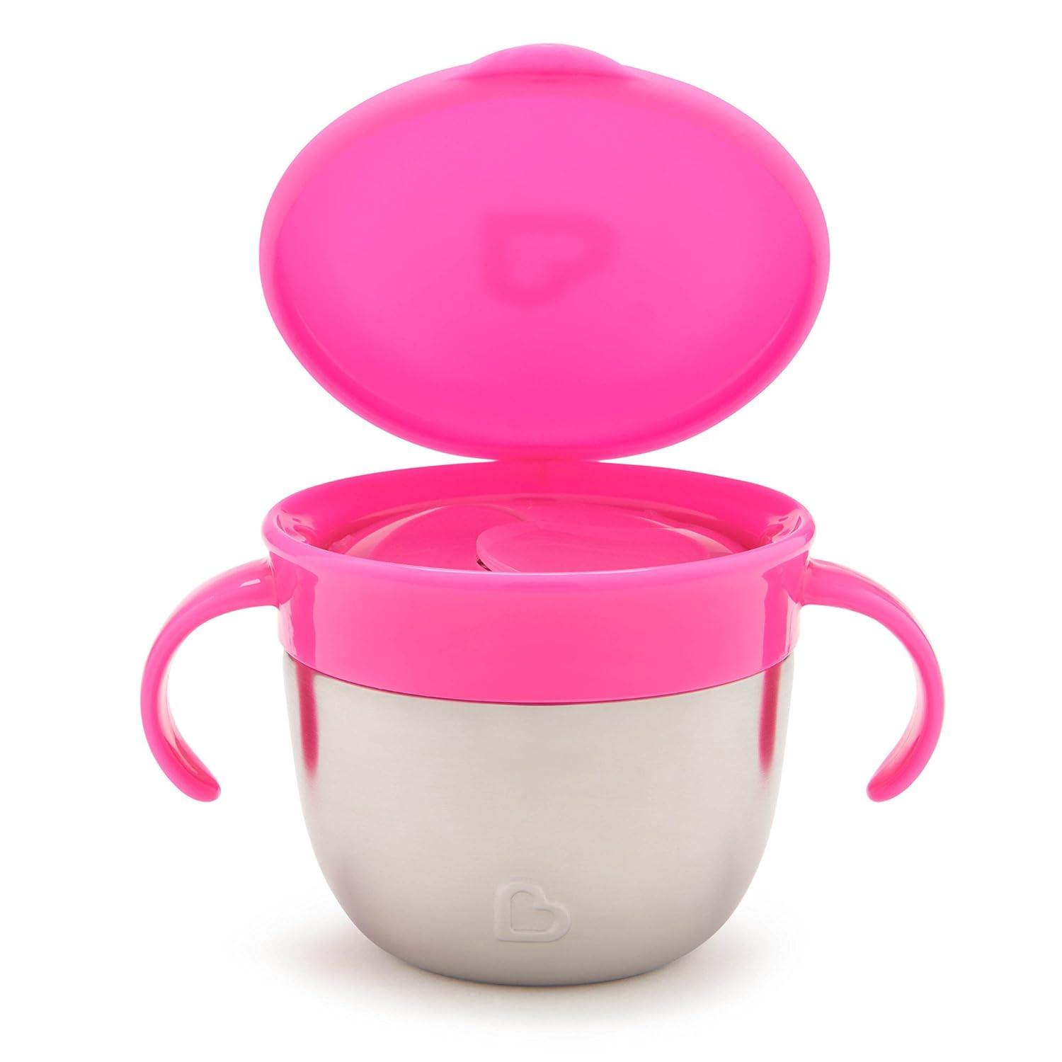imageMunchkin Snack Stainless Steel Snack Catcher Cup with Lid 9 Ounce Blue 1 PackPink