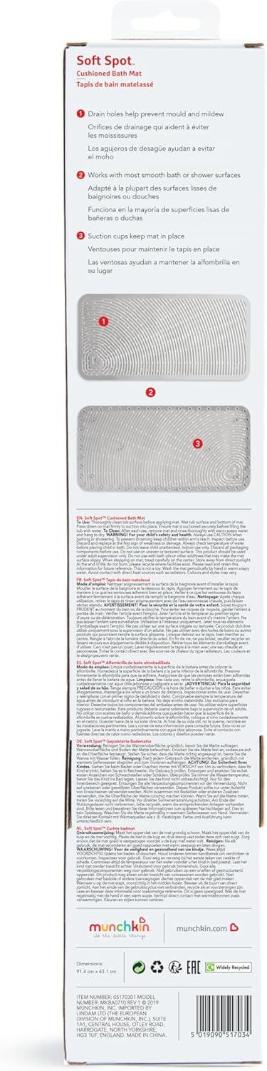 imageMunchkin Soft Spot Baby Bath Mat for Tub Cushioned Bathtub Mat for Toddlers and Kids 36quotx17quot GreyGrey