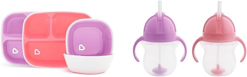 imageMunchkin Splash 4 Piece Toddler Divided Plate and Bowl Dining Set PinkPurple4 Piece Set