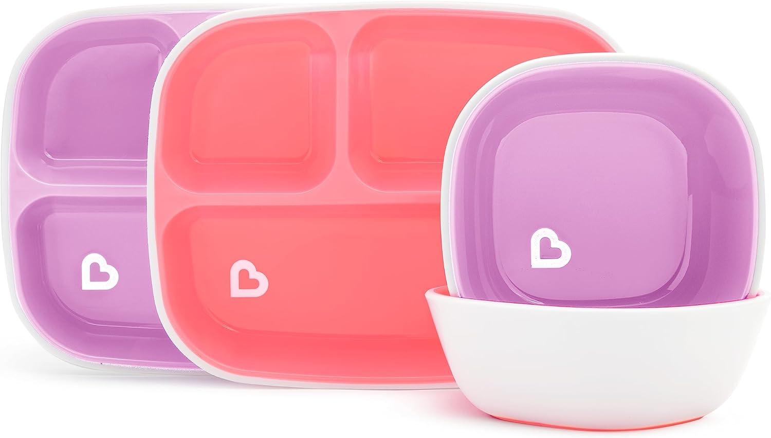 imageMunchkin Splash 4 Piece Toddler Divided Plate and Bowl Dining Set PinkPurple4 Piece Set