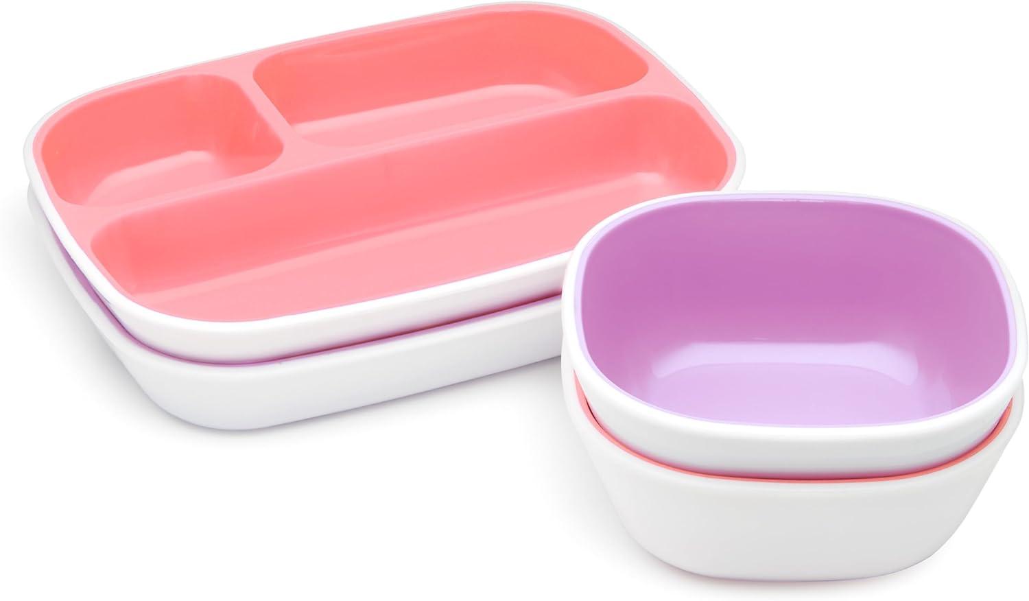 imageMunchkin Splash 4 Piece Toddler Divided Plate and Bowl Dining Set PinkPurple4 Piece Set