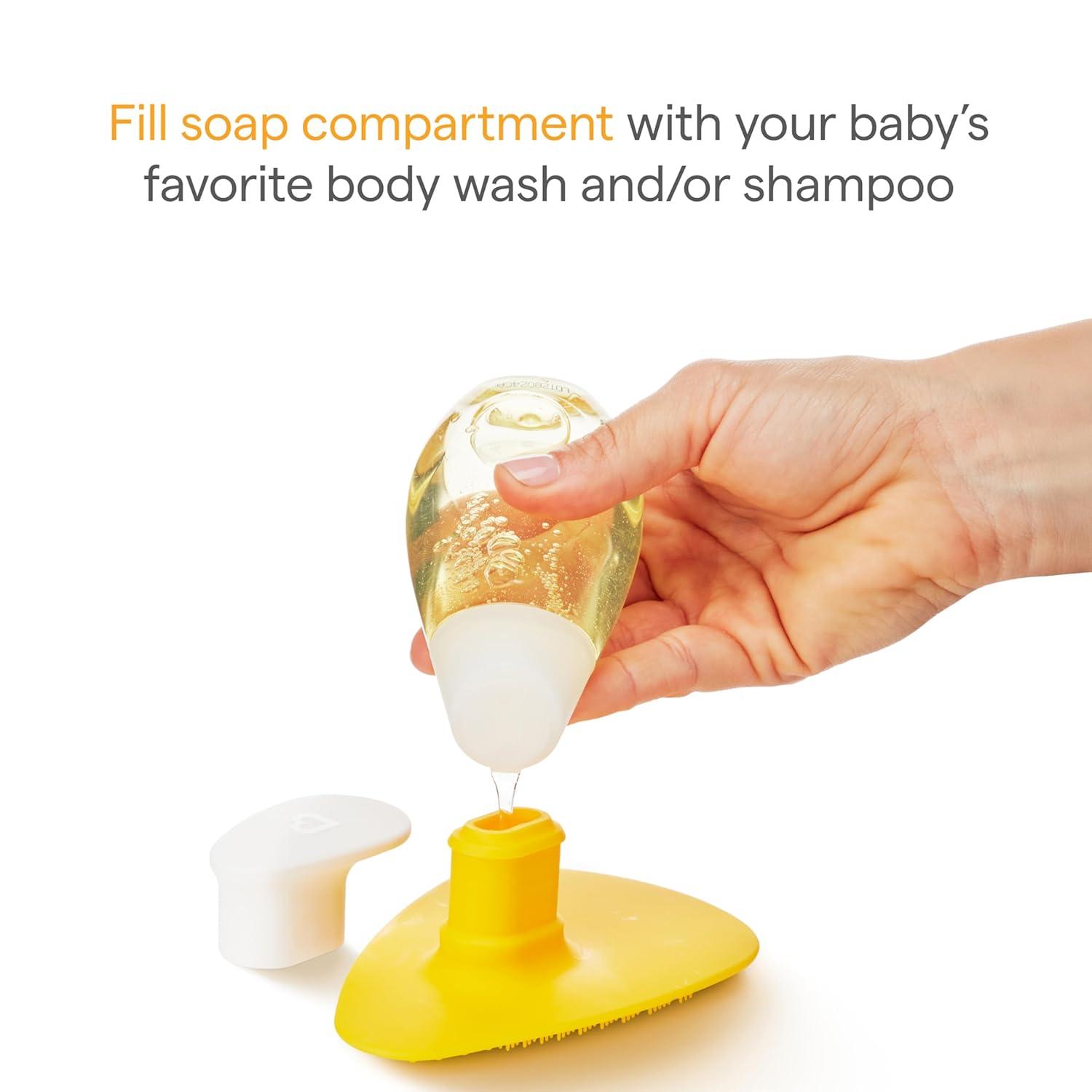 imageMunchkin Squeeze ampamp Scrub Silicone Brush with Soap Dispenser  Soft ampamp Soothing Bristle Baby Bath Brush ampamp Massager with Tapered Tip Great for Neck Folds Cradle Cap ampamp HardtoReach Spots