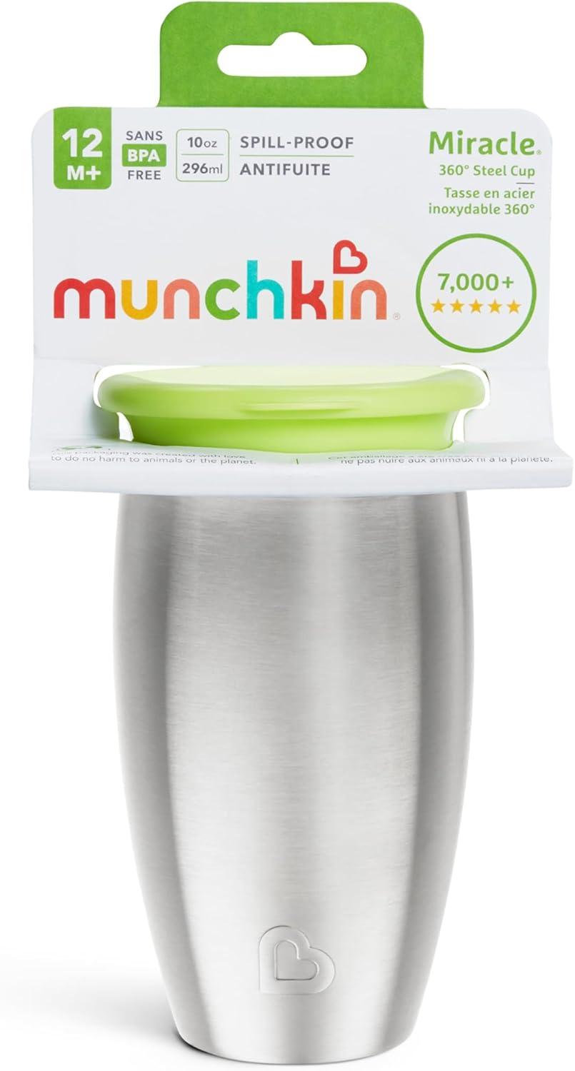 imageMunchkin Stainless Steel Sippy Cups for Toddlers 13 Spill Proof Miracle 360 Cup Insulated 10 Ounce BlueGreen