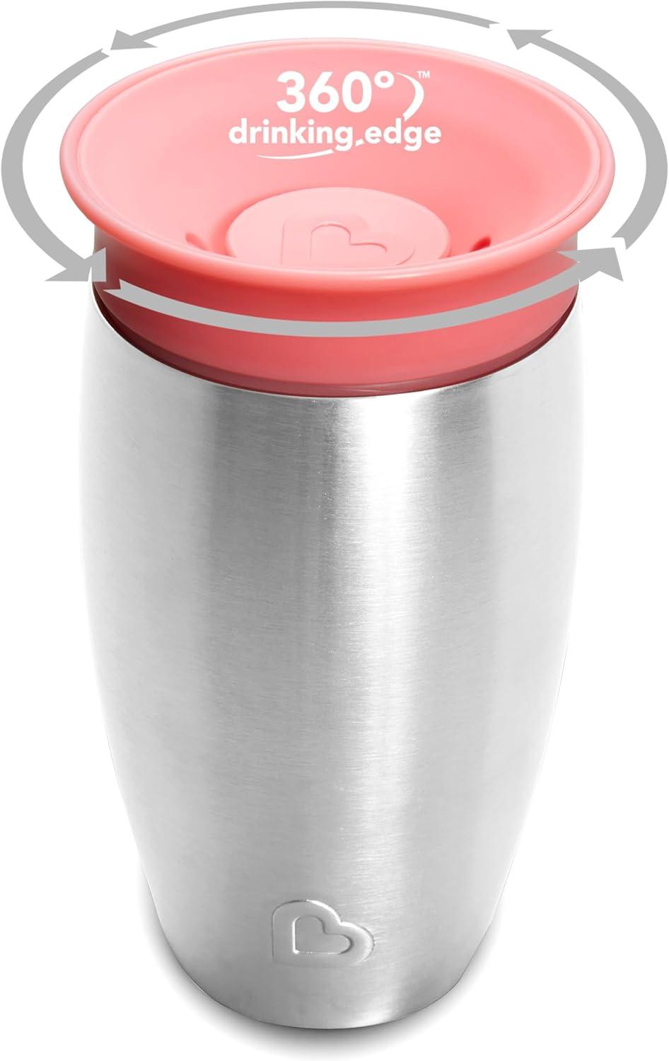 imageMunchkin Stainless Steel Sippy Cups for Toddlers 13 Spill Proof Miracle 360 Cup Insulated 10 Ounce BluePink