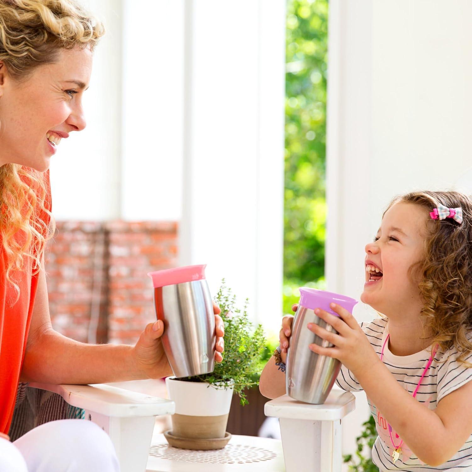 imageMunchkin Stainless Steel Sippy Cups for Toddlers 13 Spill Proof Miracle 360 Cup Insulated 10 Ounce BluePink Purple
