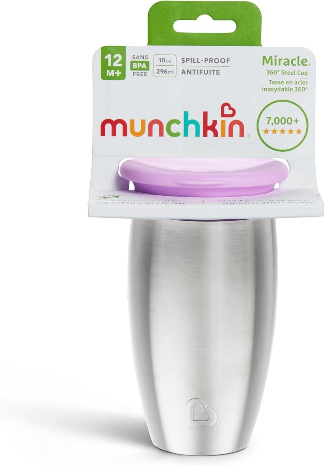 imageMunchkin Stainless Steel Sippy Cups for Toddlers 13 Spill Proof Miracle 360 Cup Insulated 10 Ounce BluePink Purple