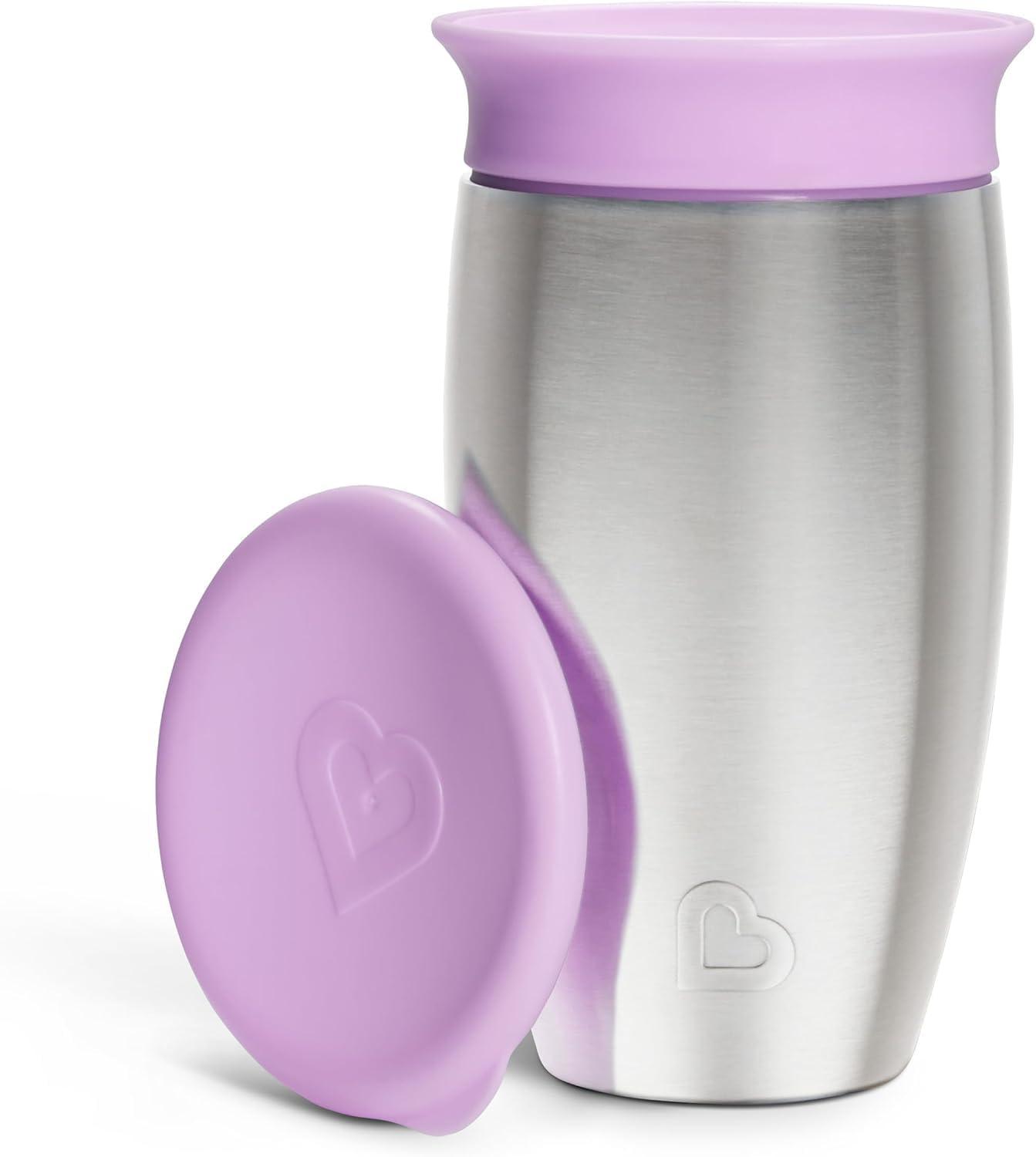 imageMunchkin Stainless Steel Sippy Cups for Toddlers 13 Spill Proof Miracle 360 Cup Insulated 10 Ounce BluePink Purple