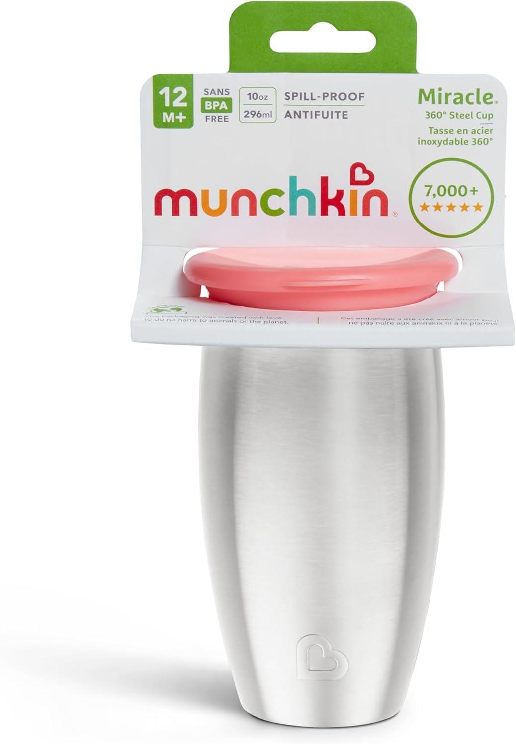 imageMunchkin Stainless Steel Sippy Cups for Toddlers 13 Spill Proof Miracle 360 Cup Insulated 10 Ounce BluePink Purple