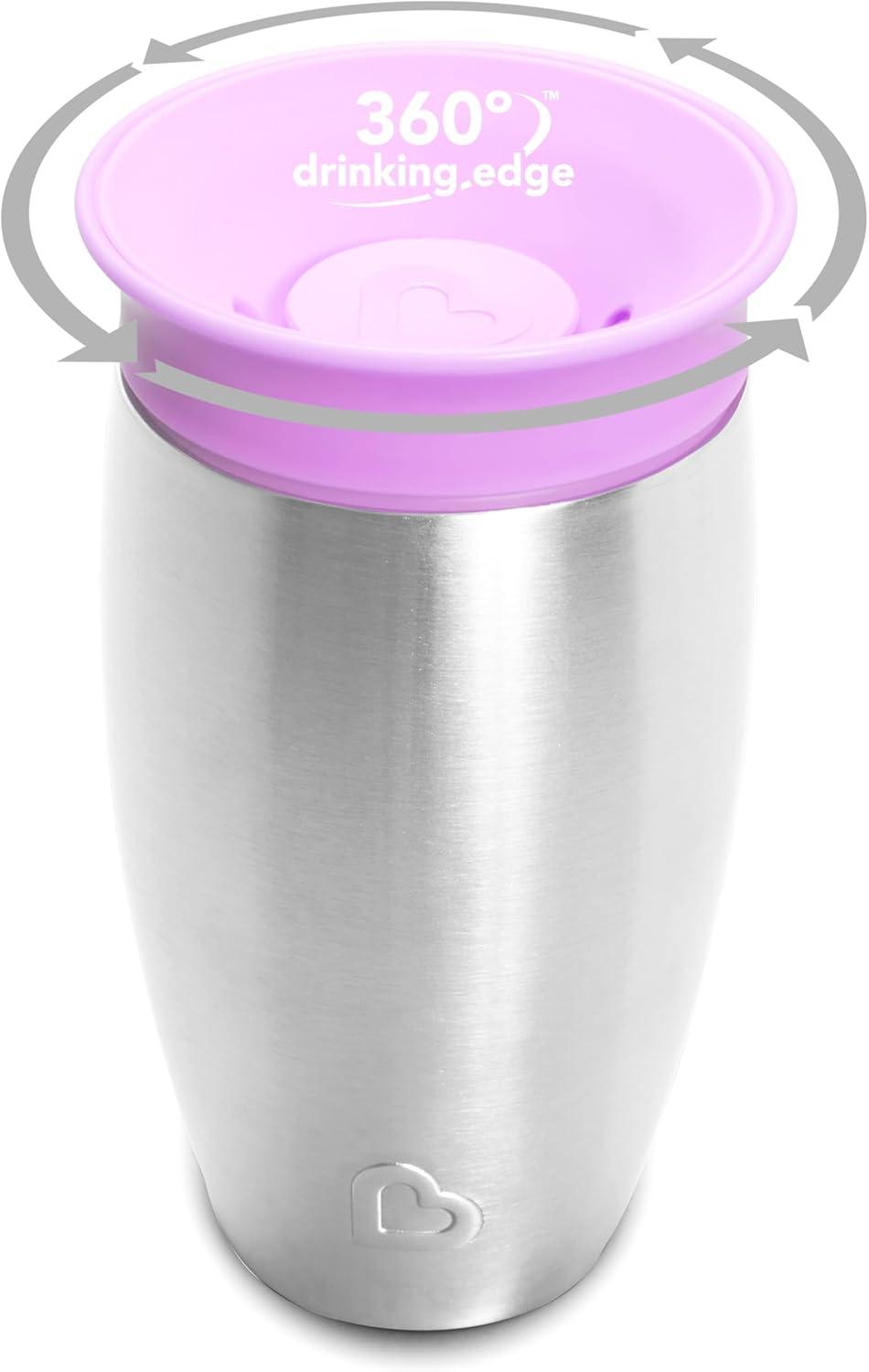 imageMunchkin Stainless Steel Sippy Cups for Toddlers 13 Spill Proof Miracle 360 Cup Insulated 10 Ounce BluePurple
