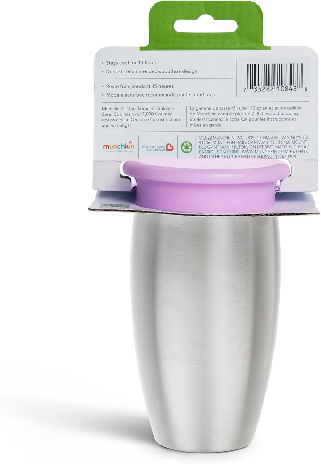 imageMunchkin Stainless Steel Sippy Cups for Toddlers 13 Spill Proof Miracle 360 Cup Insulated 10 Ounce BluePurple