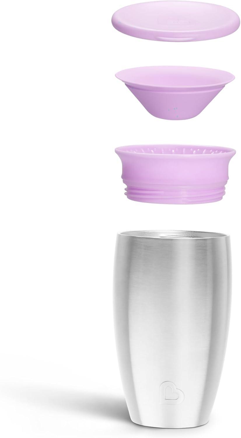 imageMunchkin Stainless Steel Sippy Cups for Toddlers 13 Spill Proof Miracle 360 Cup Insulated 10 Ounce BluePurple