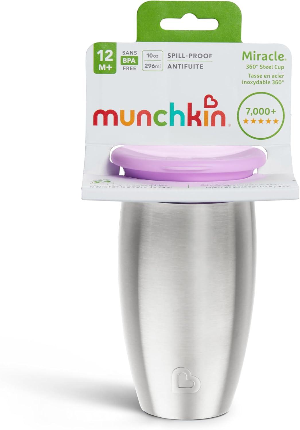 imageMunchkin Stainless Steel Sippy Cups for Toddlers 13 Spill Proof Miracle 360 Cup Insulated 10 Ounce BluePurple