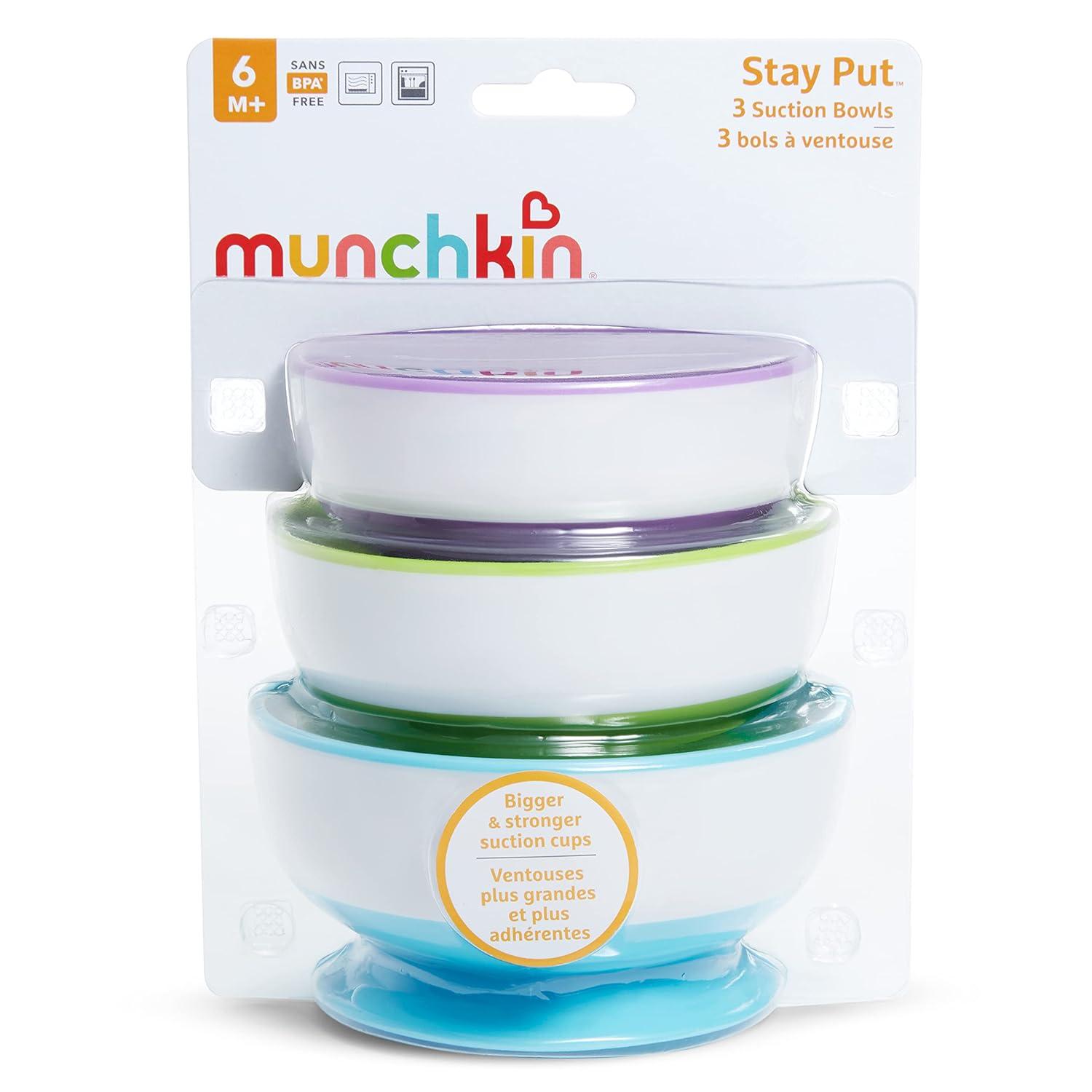 imageMunchkin Stay Put Suction Bowl 3 Pack with White Hot Infant Spoons 4 Pack
