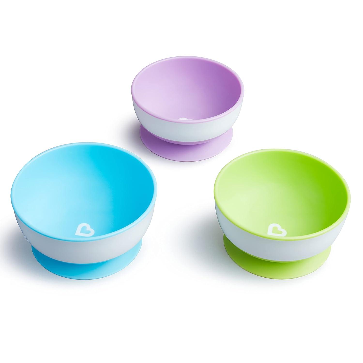 imageMunchkin Stay Put Suction Bowl 3 Pack with White Hot Infant Spoons 4 Pack