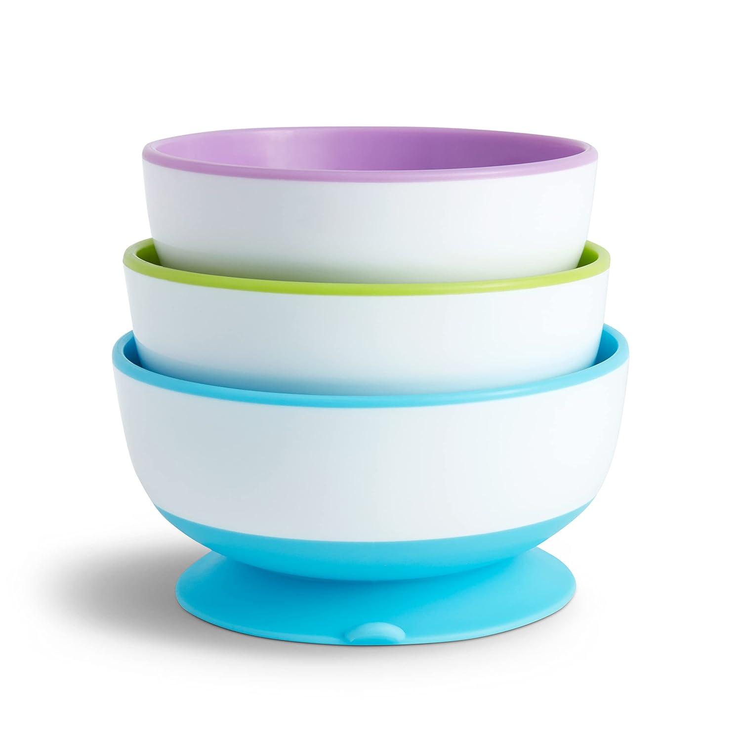 imageMunchkin Stay Put Suction Bowl 3 Pack with White Hot Infant Spoons 4 Pack