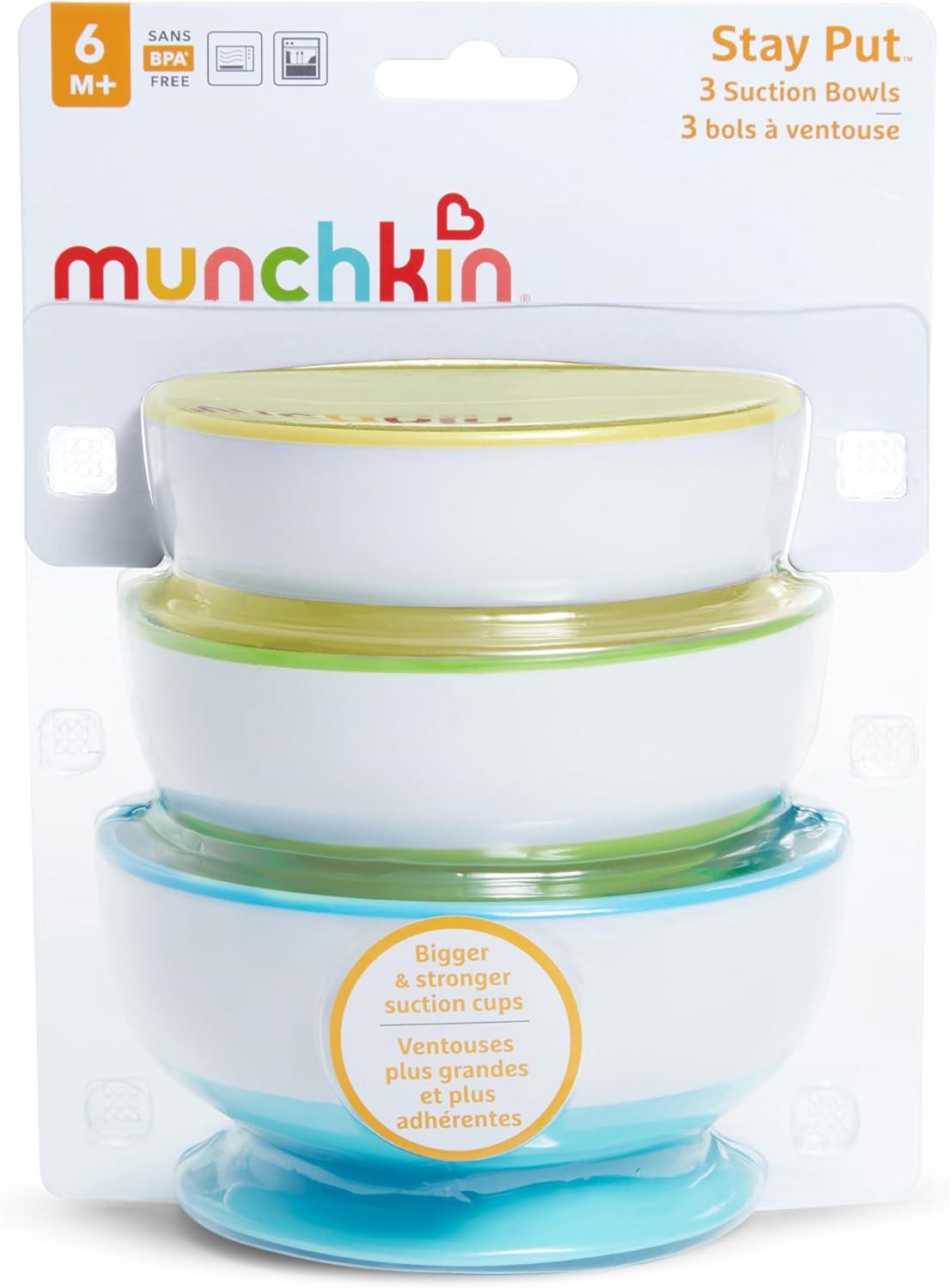 imageMunchkin Stay Put Suction Bowls for Baby and Toddler 3 Pack BlueGreenPurple3 Count Pack of 1