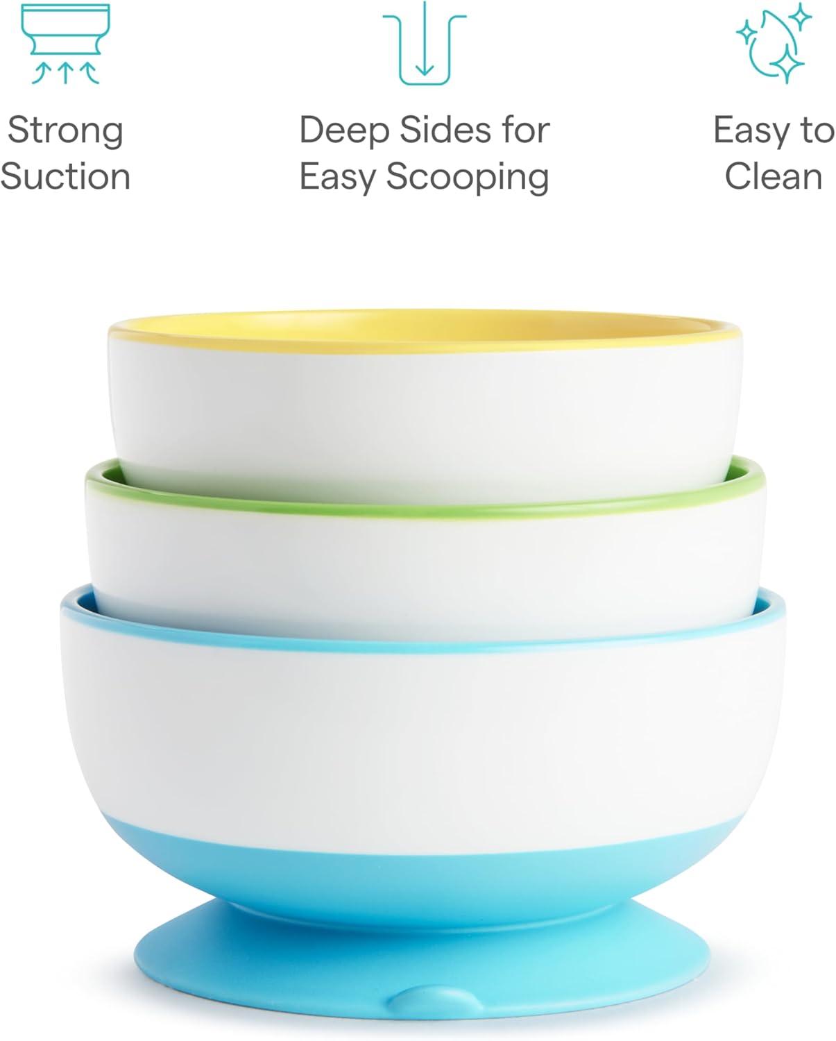 imageMunchkin Stay Put Suction Bowls for Baby and Toddler 3 Pack BlueGreenPurple3 Count Pack of 1