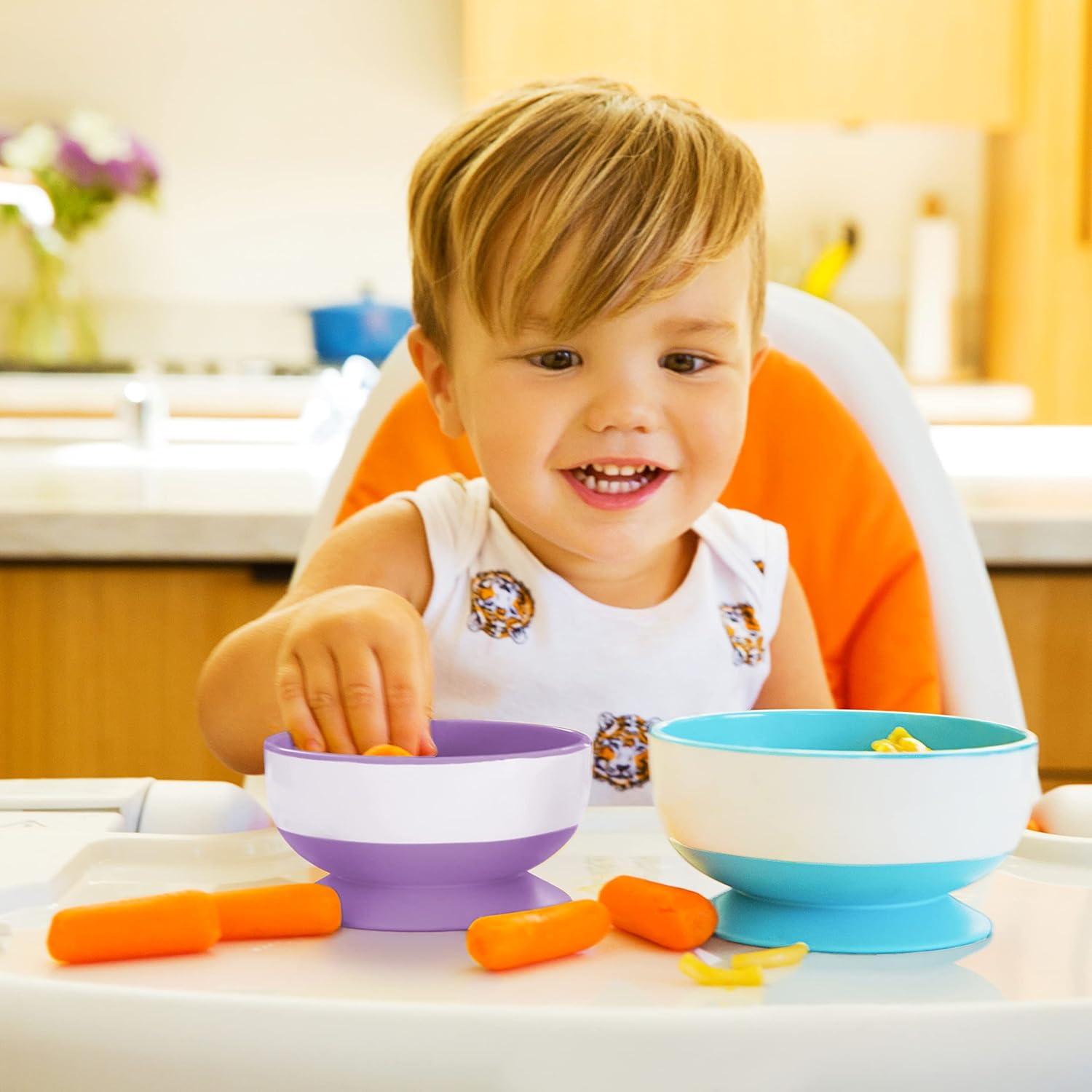 imageMunchkin Stay Put Suction Bowls for Baby and Toddler 3 Pack BlueGreenPurple3 Count Pack of 1