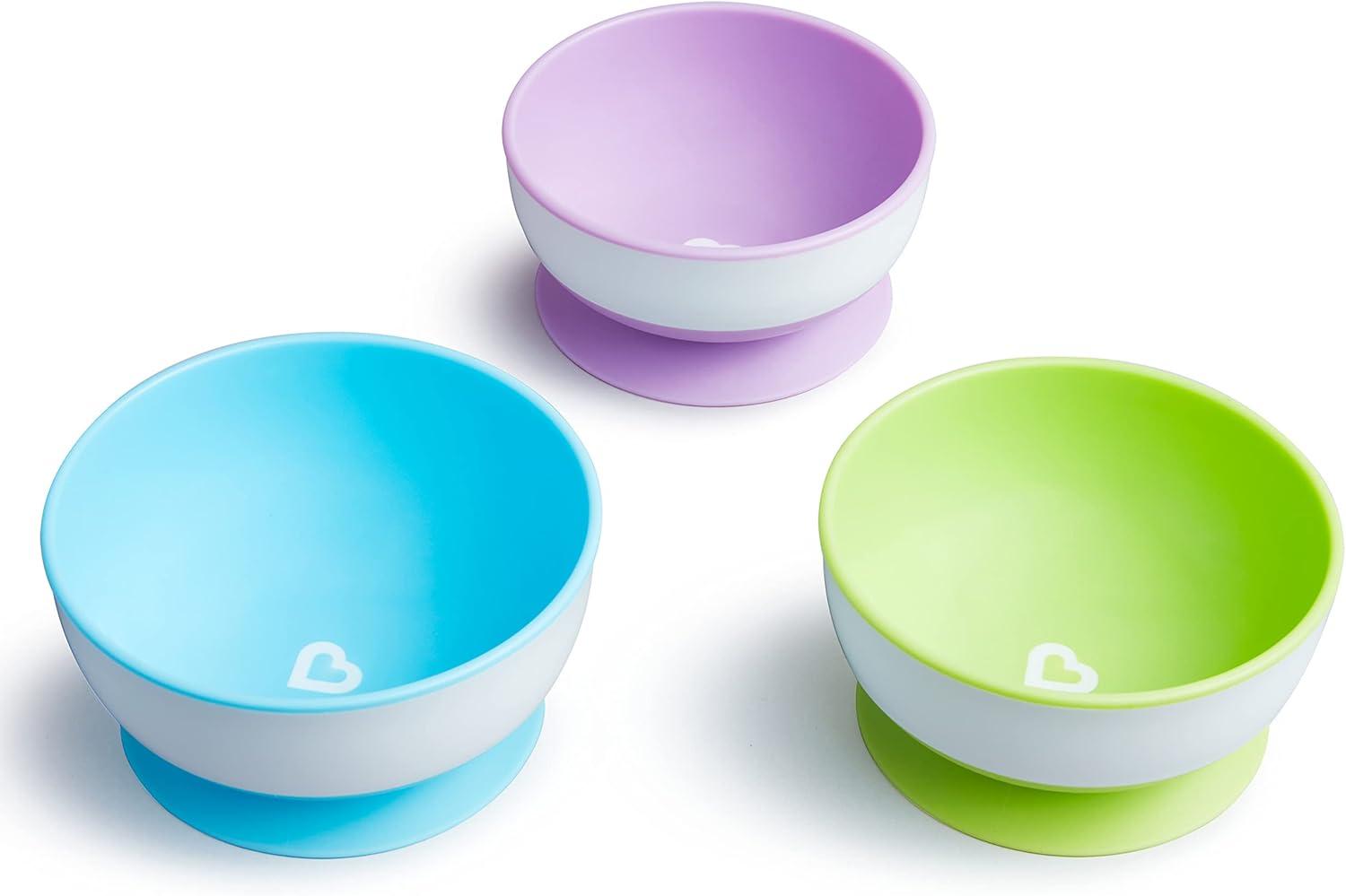 imageMunchkin Stay Put Suction Bowls for Baby and Toddler 3 Pack BlueGreenPurple3 Count Pack of 1