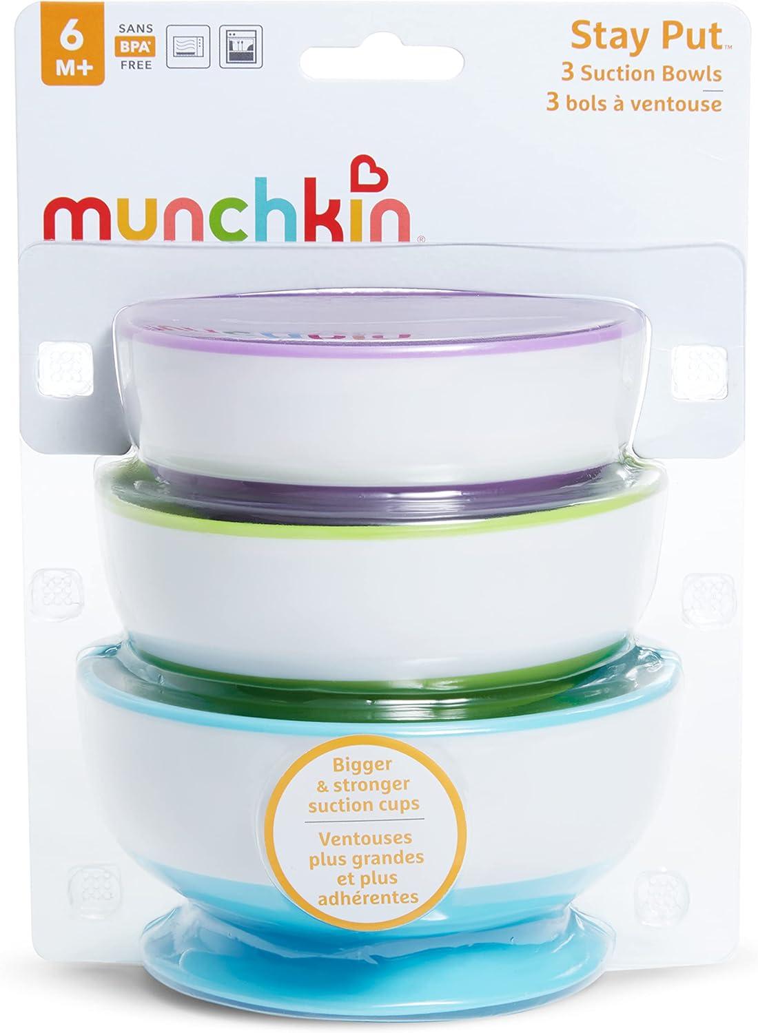 imageMunchkin Stay Put Suction Bowls for Baby and Toddler 3 Pack BlueGreenPurple3 Count Pack of 1