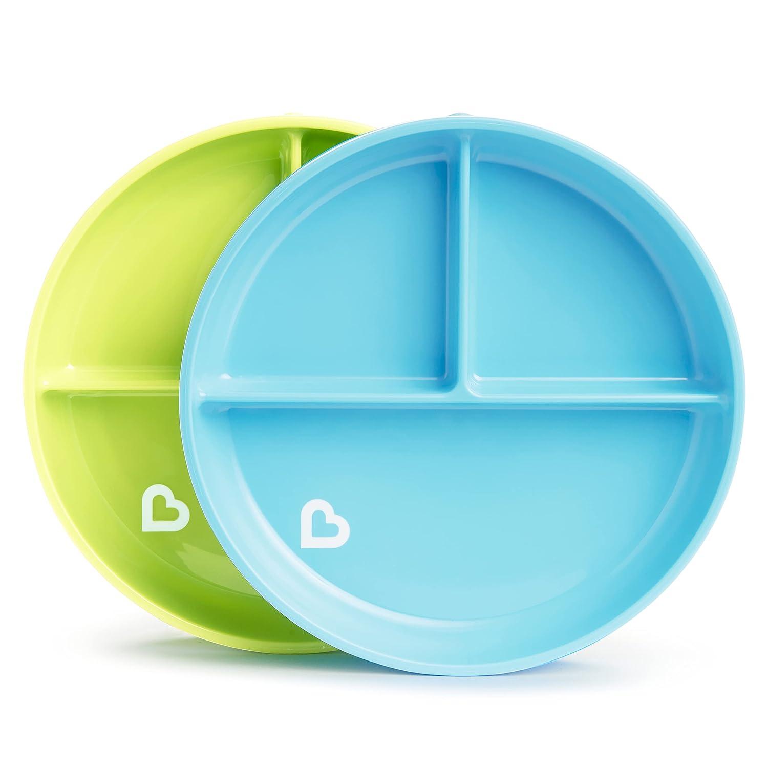 imageMunchkin Stay Put Suction Plates for Baby and Toddler 3 Divided Sections  PinkPurpleBlueGreen