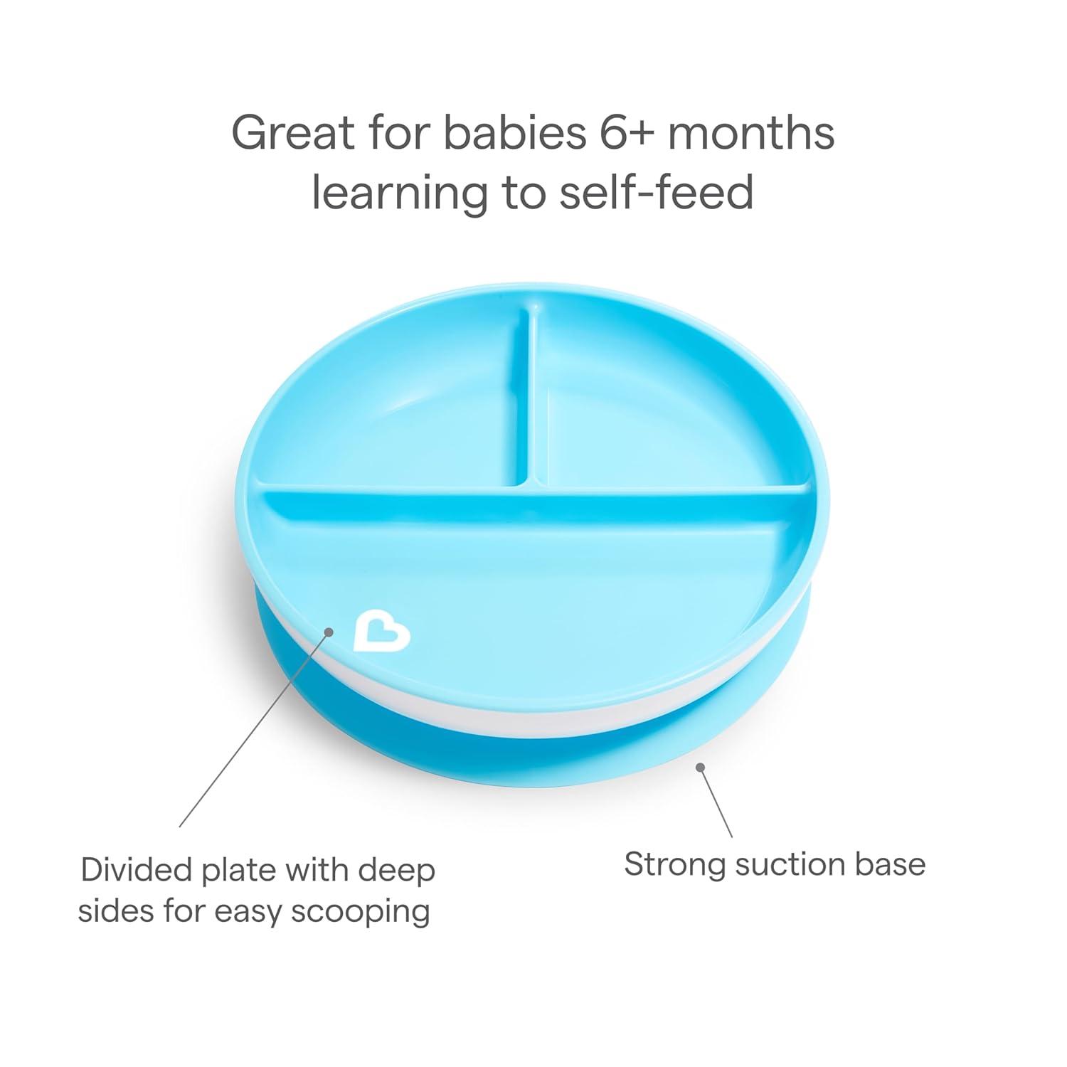 imageMunchkin Stay Put Suction Plates for Baby and Toddler 3 Divided Sections  PinkPurpleBlueGreen