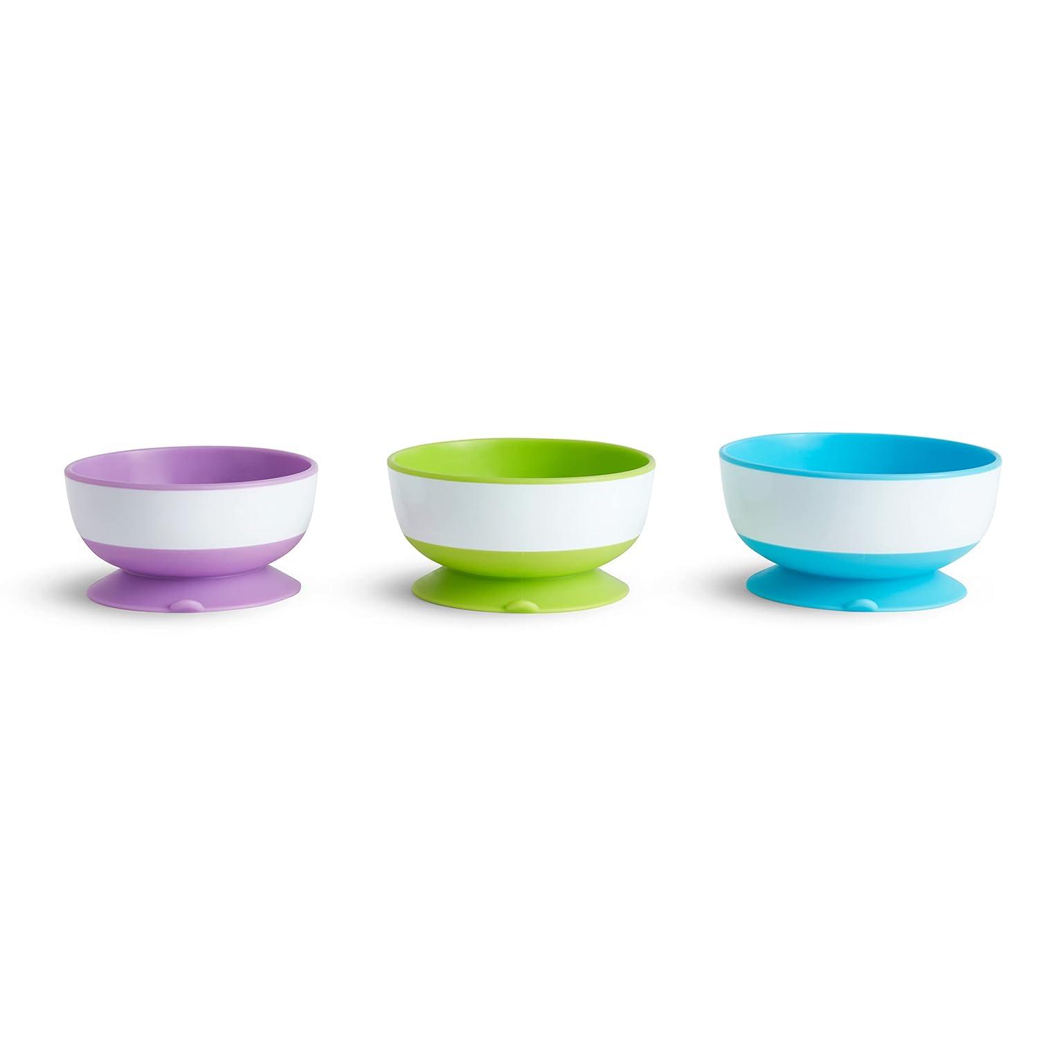 imageMunchkin Stay Put Suction Plates for Baby and Toddler 3 Divided Sections  PinkPurpleBlueGreen