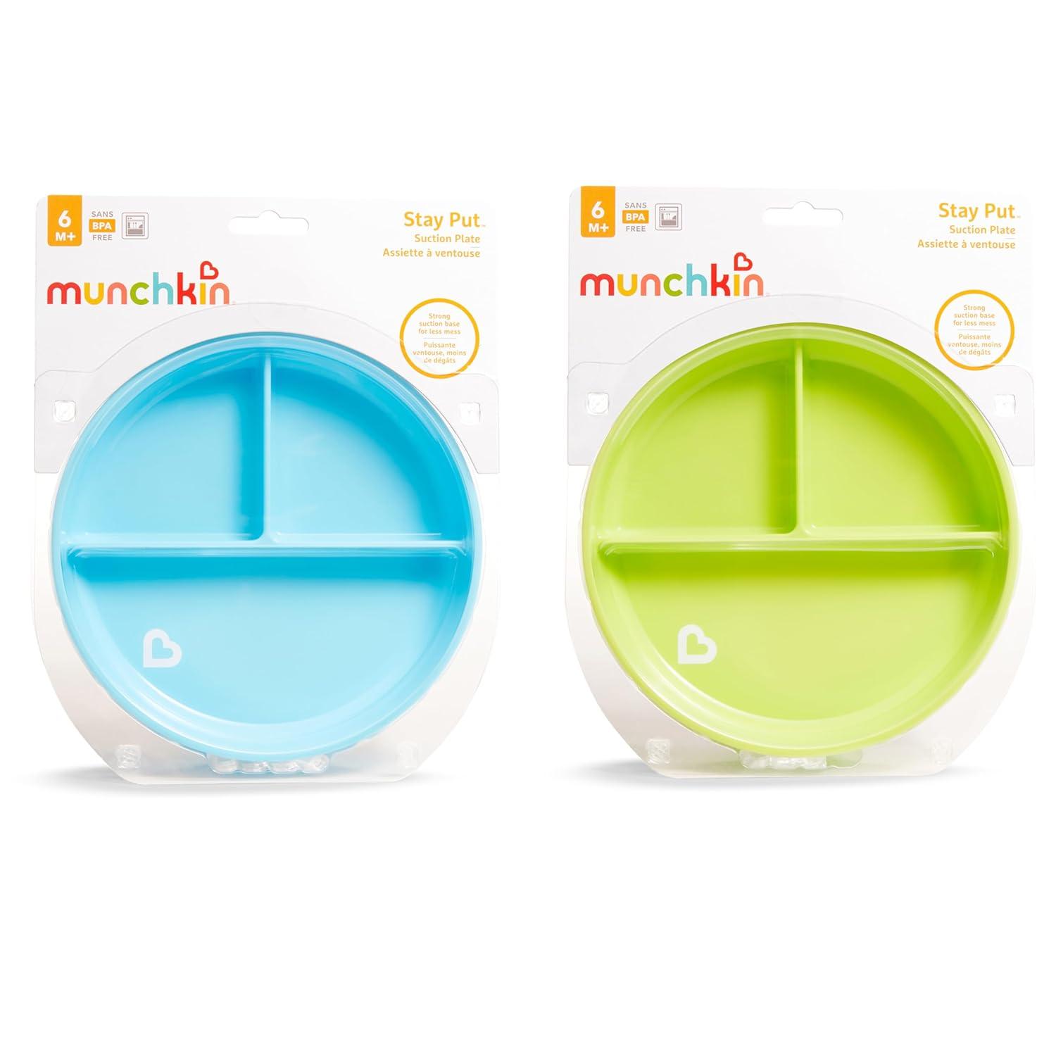 imageMunchkin Stay Put Suction Plates for Baby and Toddler 3 Divided Sections  PinkPurpleBlueGreen