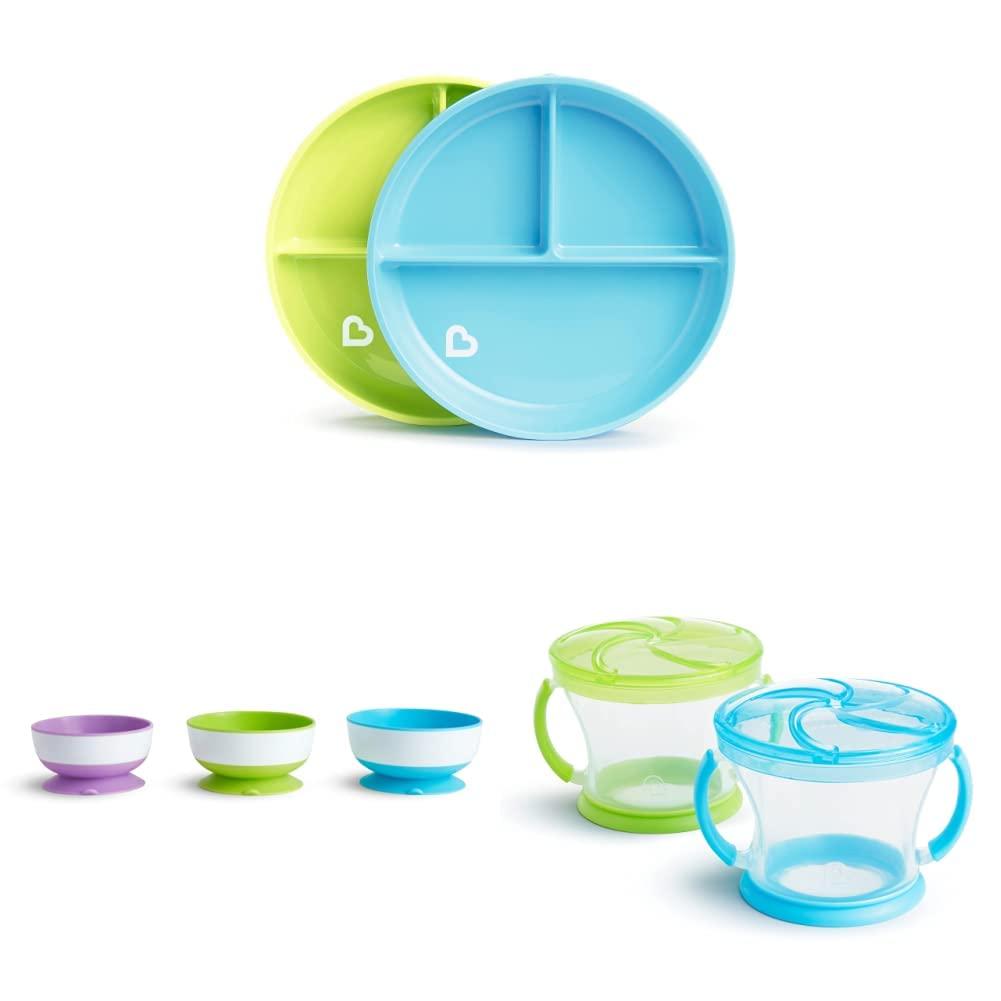 imageMunchkin Stay Put Suction Plates for Baby and Toddler 3 Divided Sections  PinkPurpleBlueGreen