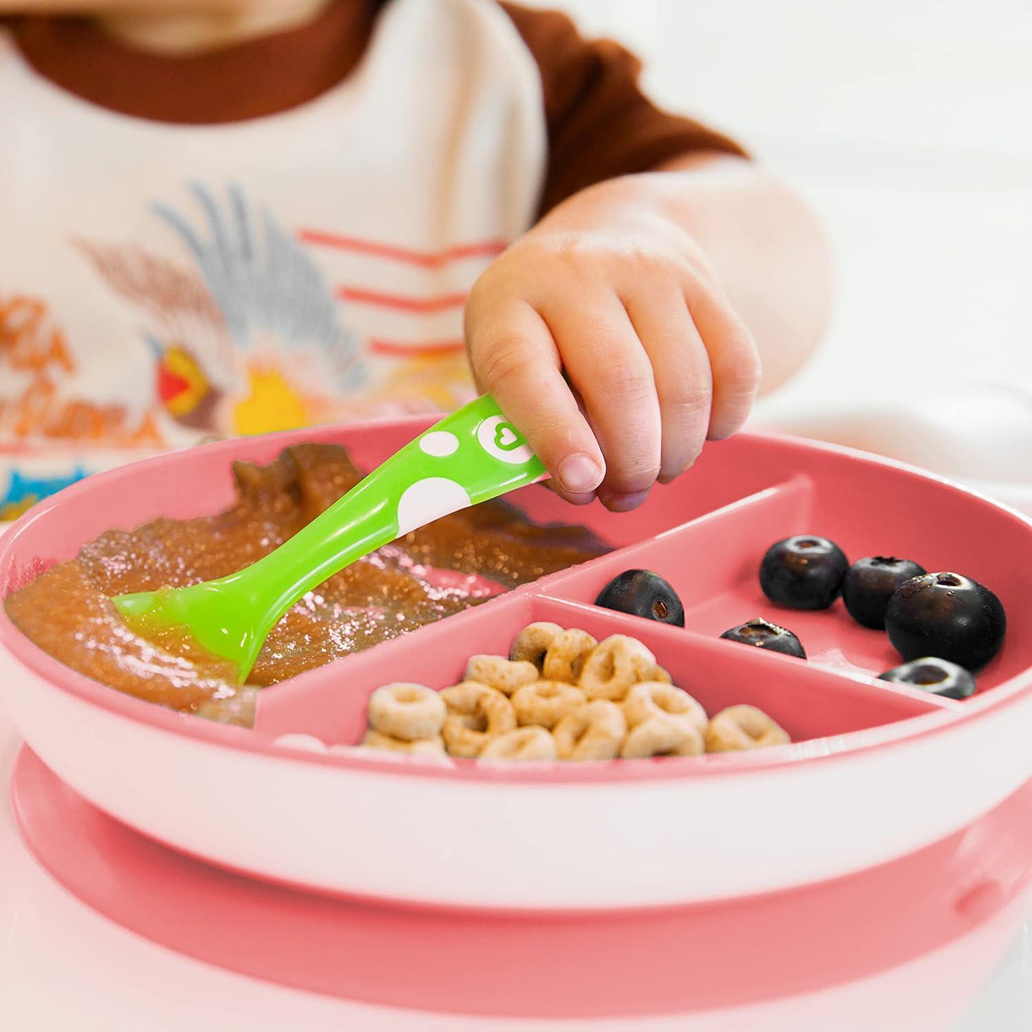 imageMunchkin Stay Put Suction Plates for Baby and Toddler 3 Divided Sections  PinkPurplePinkPurple