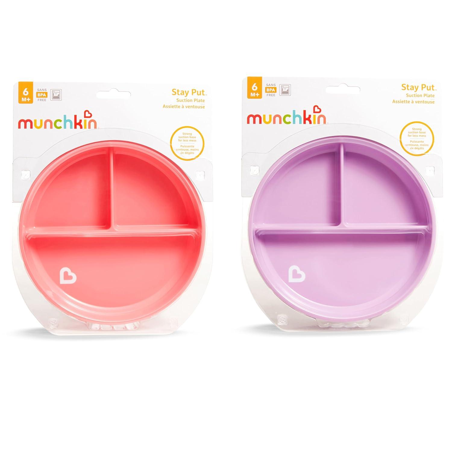 imageMunchkin Stay Put Suction Plates for Baby and Toddler 3 Divided Sections  PinkPurplePinkPurple