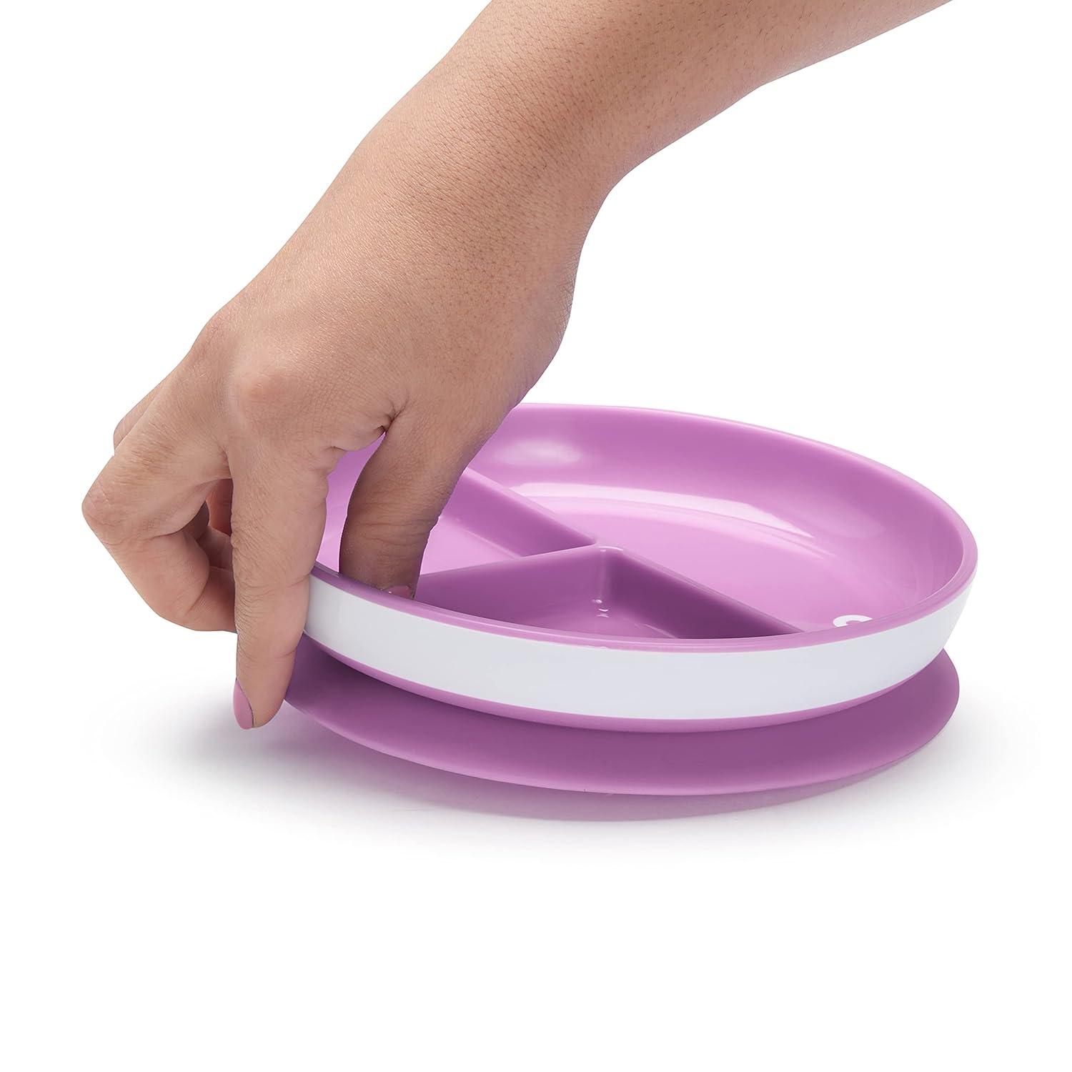 imageMunchkin Stay Put Suction Plates for Baby and Toddler 3 Divided Sections  PinkPurplePinkPurple