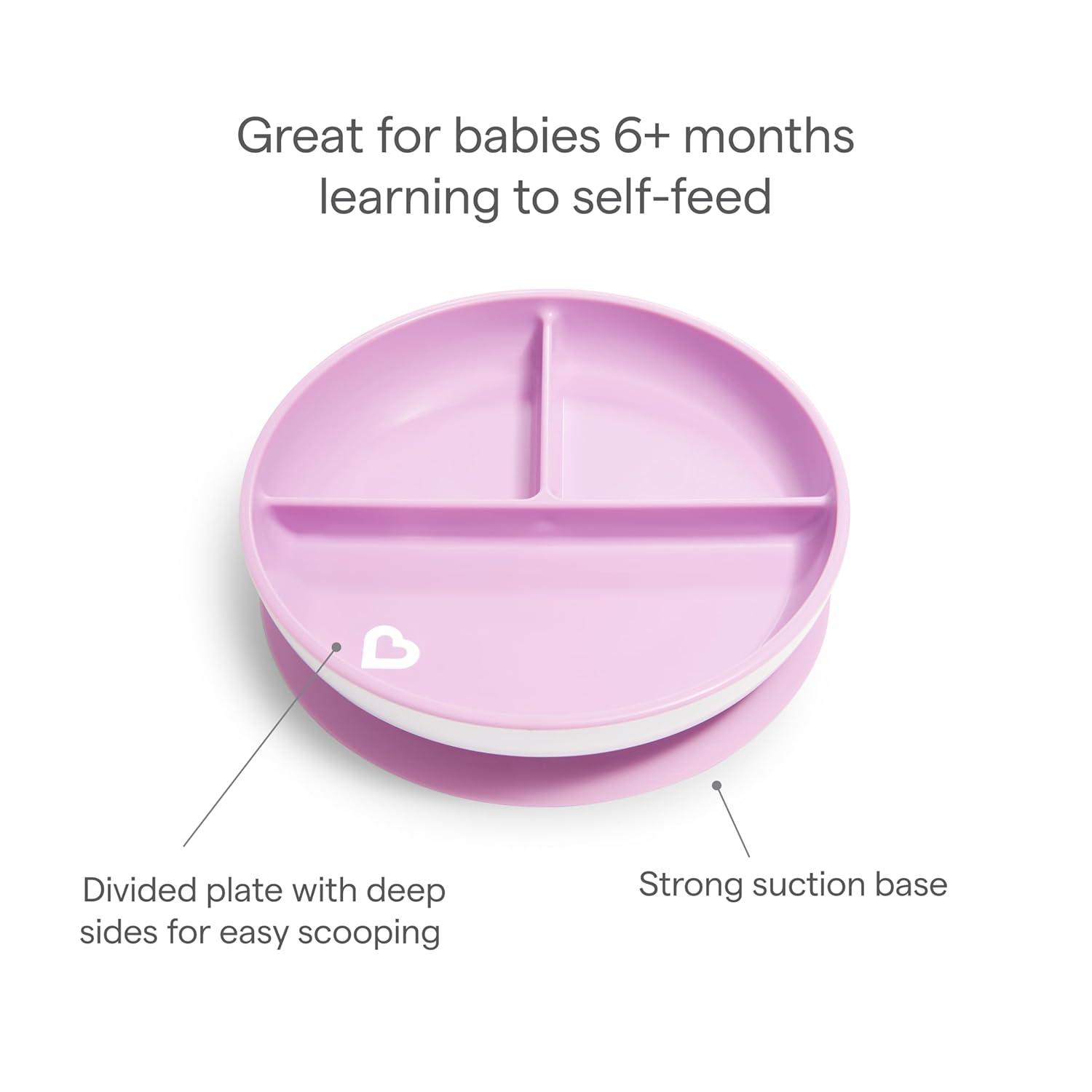 imageMunchkin Stay Put Suction Plates for Baby and Toddler 3 Divided Sections  PinkPurplePinkPurple