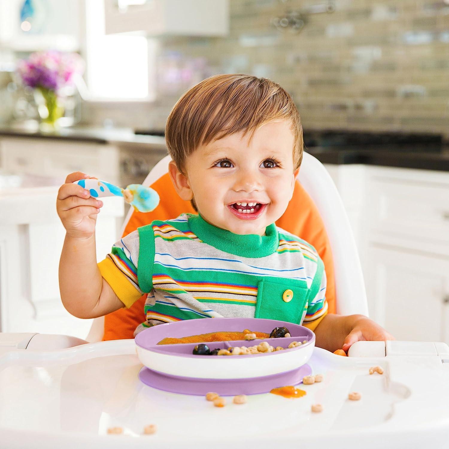 imageMunchkin Stay Put Suction Plates for Baby and Toddler 3 Divided Sections  PinkPurplePinkPurple