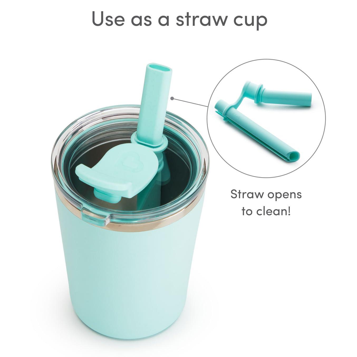 imageMunchkin Steel My Heart 2in1 Toddler Sippy Cup Tumbler with Spill Proof Simple Clean Straw and Open Sipper Lid 8 Ounce Stainless Steel TealBlue