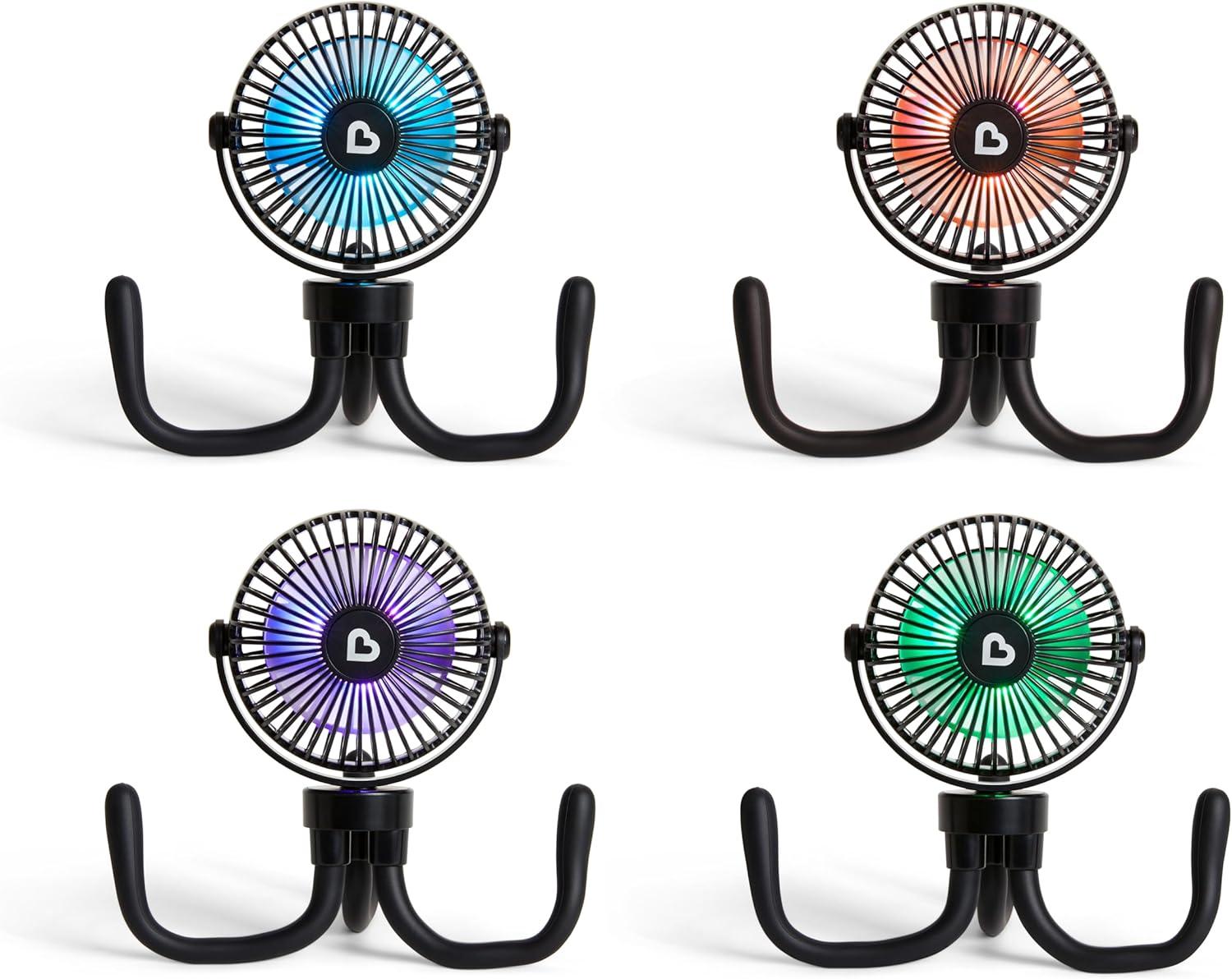 imageMunchkin Stroller Fan  Portable Fan for Travel Baby Gear Accessory with 4 Speeds Flexible Clipon Leg Attachment Rechargeable Battery Black with Multicolored LED LightsBlack